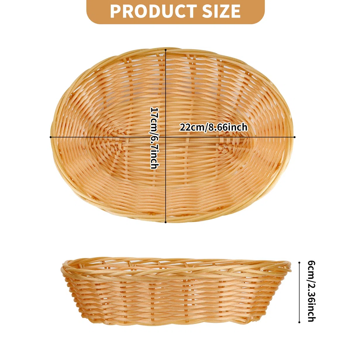 Set di 12 piccoli cestini per pane ovali in plastica intrecciata, 22 x 17 x 6 cm, cestino da servizio in finto rattan per cucina, ristorante, centrotavola
