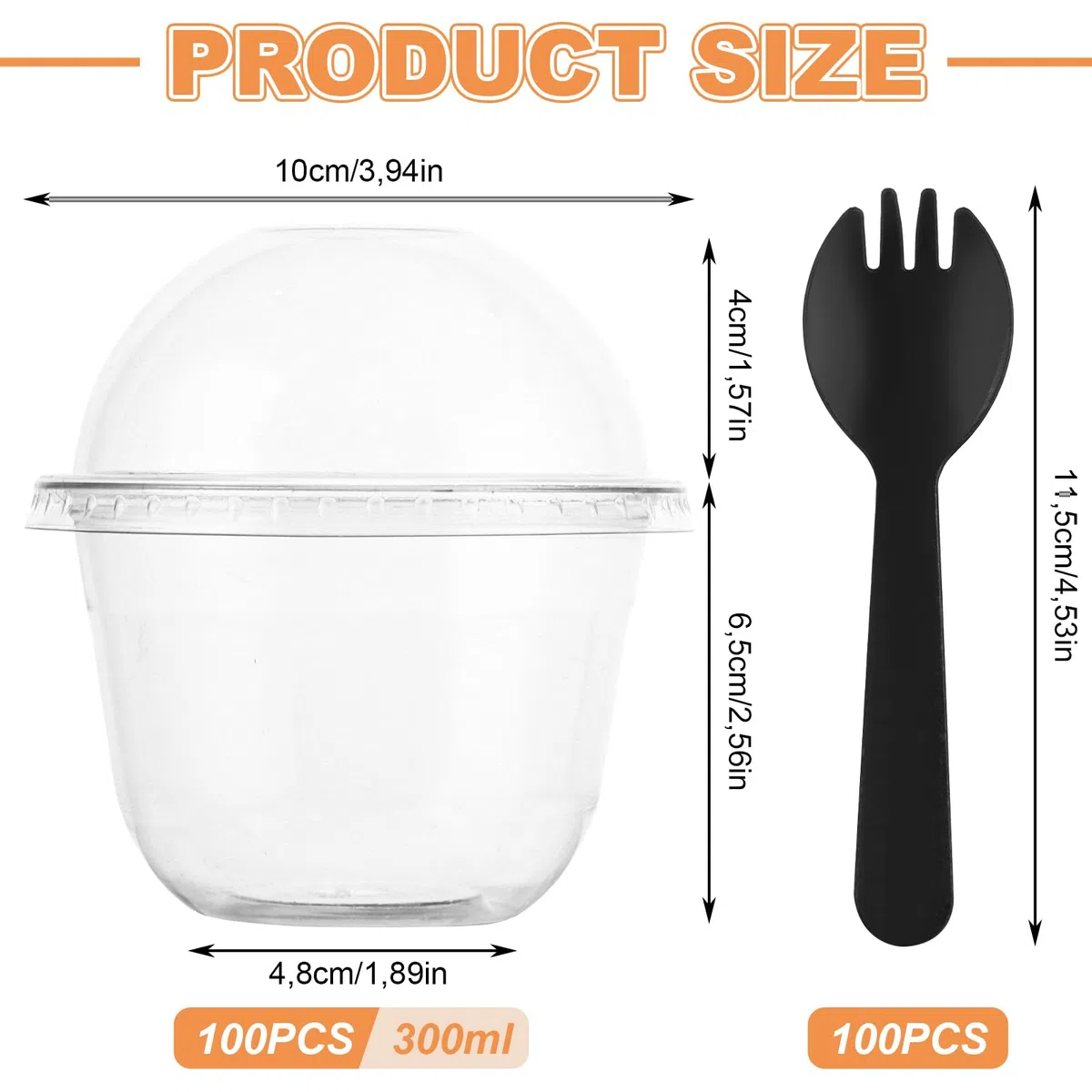 MIVIDE Set di 100 Bicchieri da Dessert con Coperchio, 300 ml/10 oz, Tazze da Dessert in Plastica Riutilizzabili, Coppette con Coperchio per Mousse, Budini, Gelati, Feste di Dessert