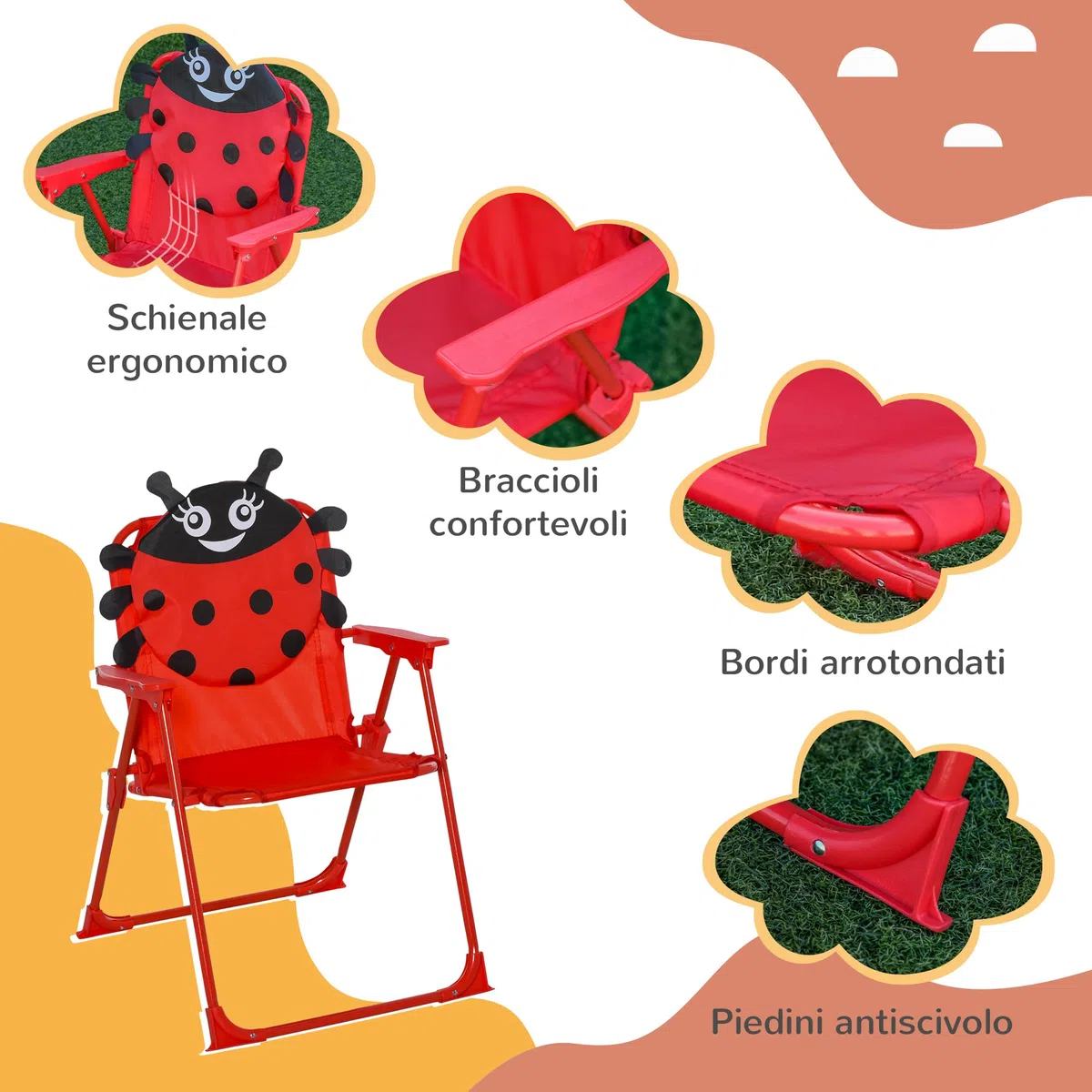 Outsunny Tavolo da Picnic per Bambini, Set Tavolo e Sedie con 2 Sedie Pieghevoli e Ombrellone Removibile, Tema Rana, Set da Esterno per Giardino, Patio, Rosso