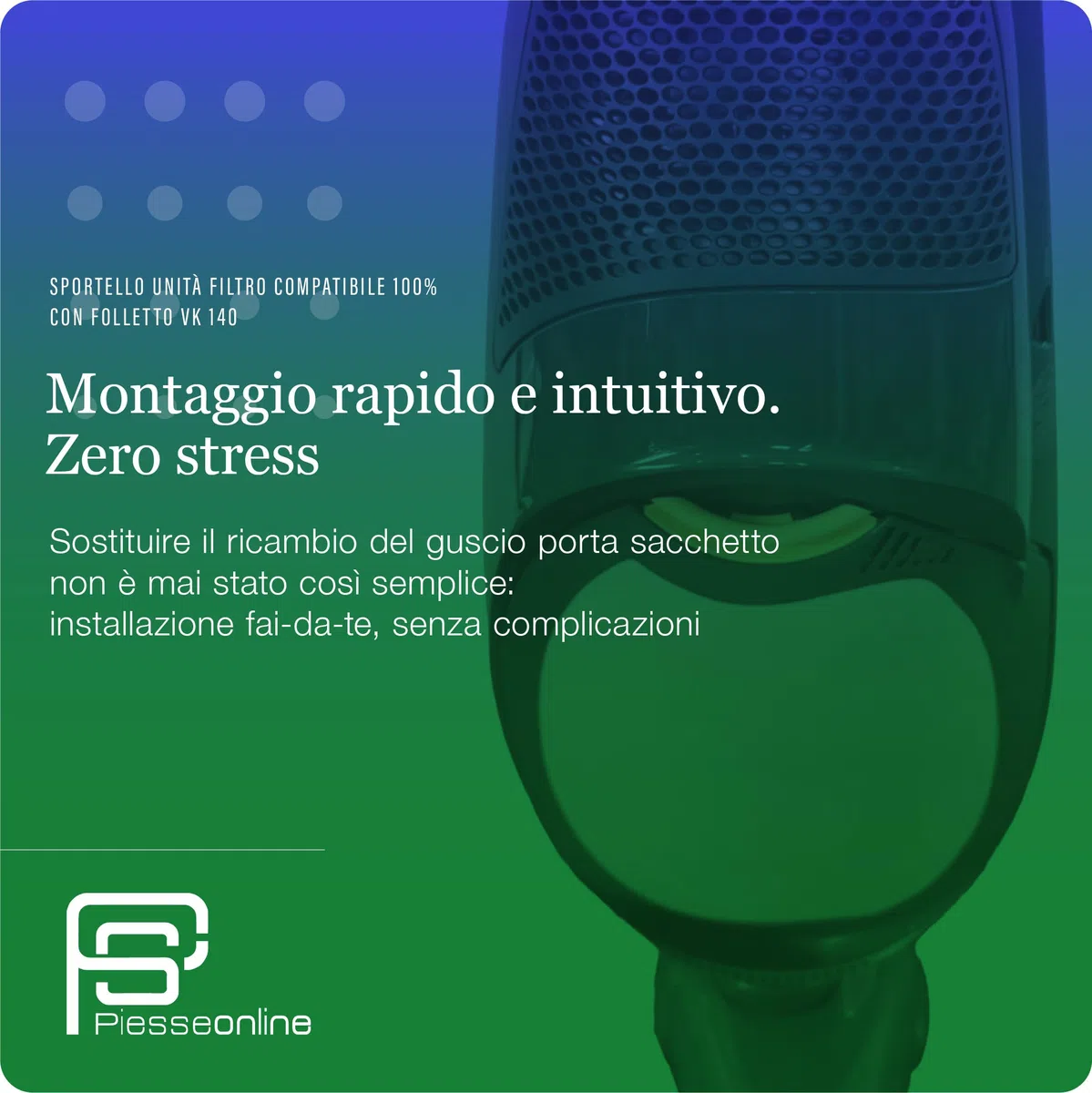 Sportello Folletto VK140, Ricambio per Folletto VK140, Unità Filtro Compatibile (non originale) Che Monta Come L’originale, Chiusura Sicura ERMETICA, Installazione Rapida FACILITATA