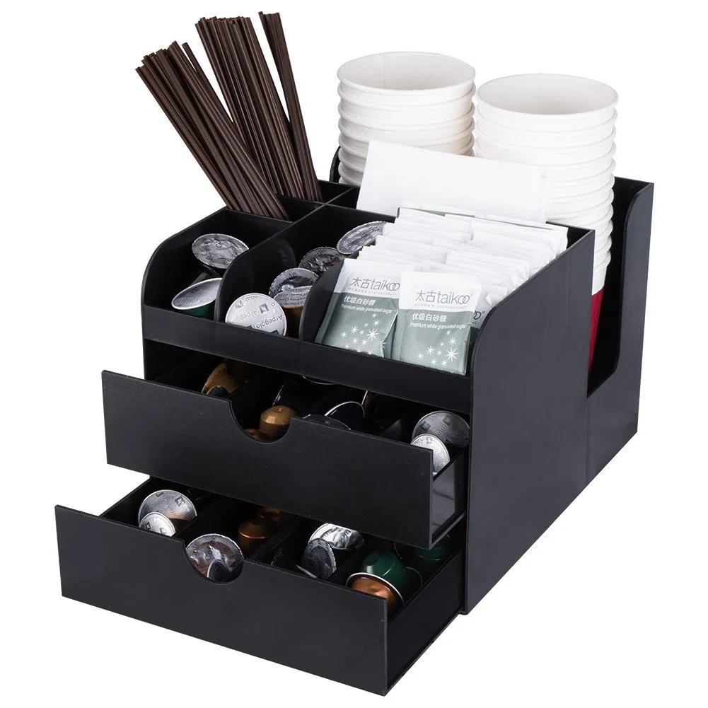 Vencer Caffè Organzier,Organizer per condimenti e accessori per caffè,Cassettiera Multiscomparto,Nero,VCO-002