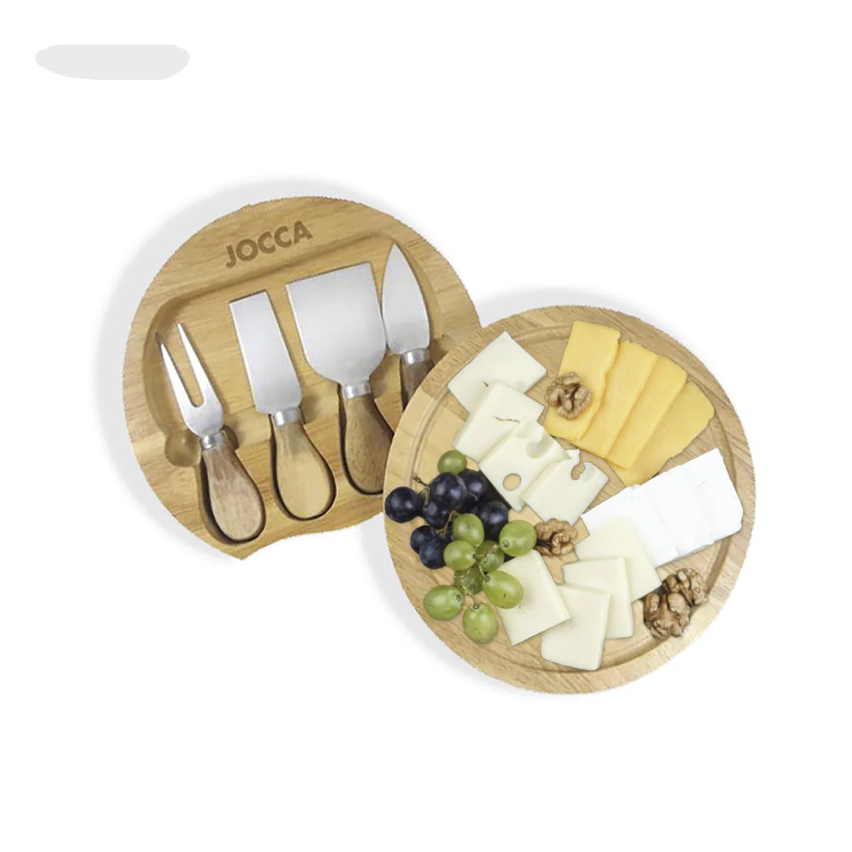 Jocca - Set Tavola Formaggi con Coltelli in Acciaio Inox | Ideale per Amanti del Formaggio | Tavola Rotonda diametro 20cm con Set di 4 Coltelli | Perfetto Regalo Originale
