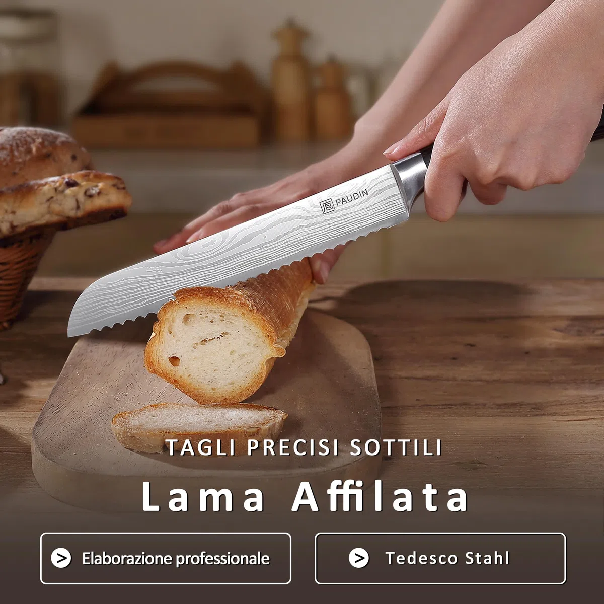 PAUDIN Coltello da Pane Professionale, Dimensioni da 20 cm con Lama Seghettata in Acciaio Inossidabile di Alta Qualità, Extra AffilatO con Impugnatura Ergonomica