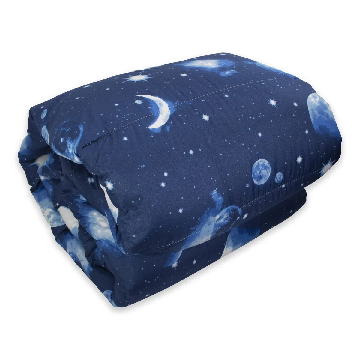 Trapuntino Copriletto Trapuntato Primaverile Estivo 100 gr/mq Quilt Leggero Letto Due Piazze Matrimoniale 260x260 cm Fantasia Pianeti Stelle Luna Made in Italy Disegno Universo Stellato Blu Notte