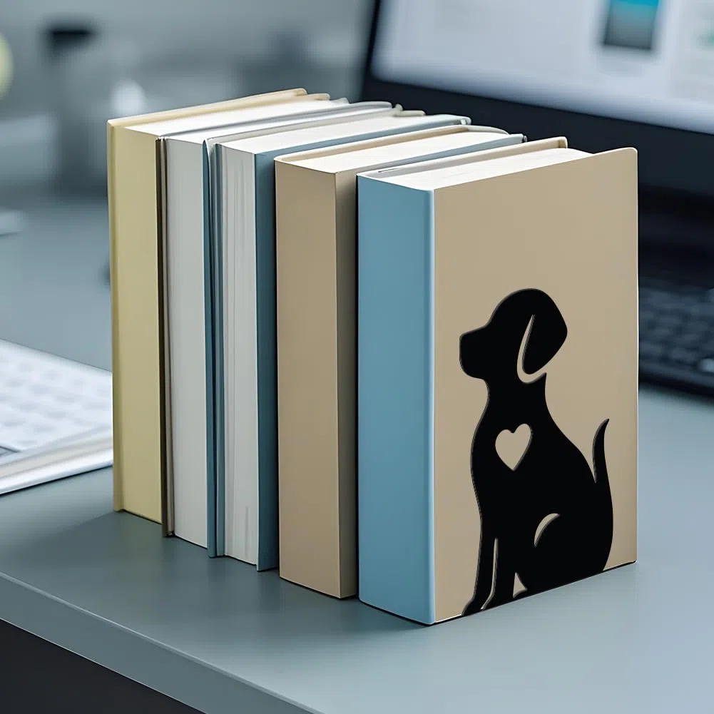 WADORN Fermalibri per Mensole A Forma di Cane, Decorativi, 1 paio, Fermalibri In Metallo Antiscivolo Resistente A Forma di Cucciolo, Fermalibri A Forma di L, per Biblioteca, Casa, Ufficio, Scrivania