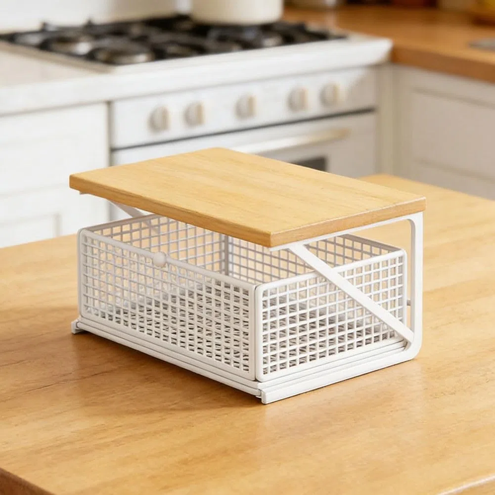 Organizzatore verticale da cucina a 2 livelli, scaffale scorrevole in metallo per forno a microonde, bianco, 35 x 25 x 18 cm
