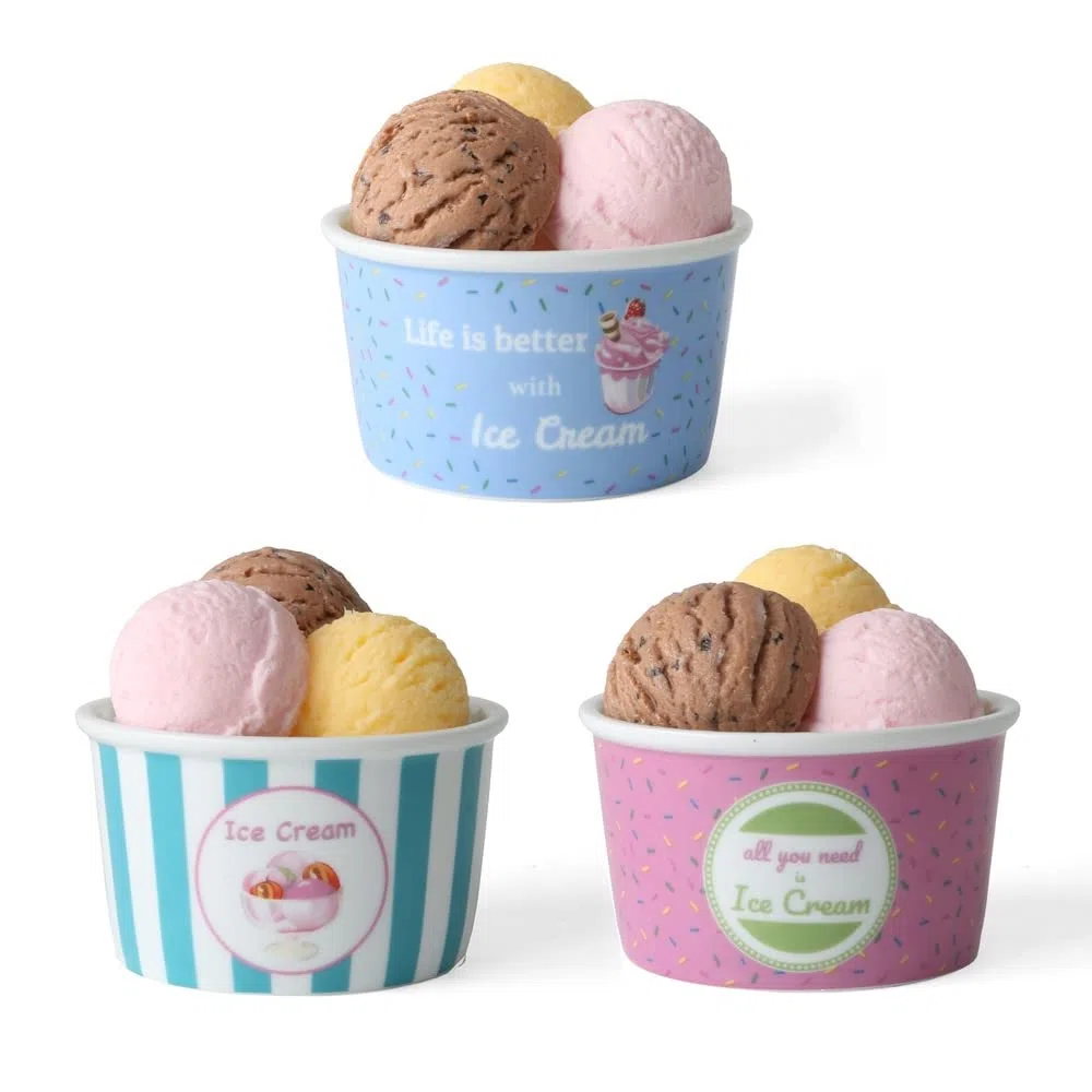Holst Porzellan ES 302 - Set di 3 tazze per gelato in porcellana (senza cucchiaio), decorate