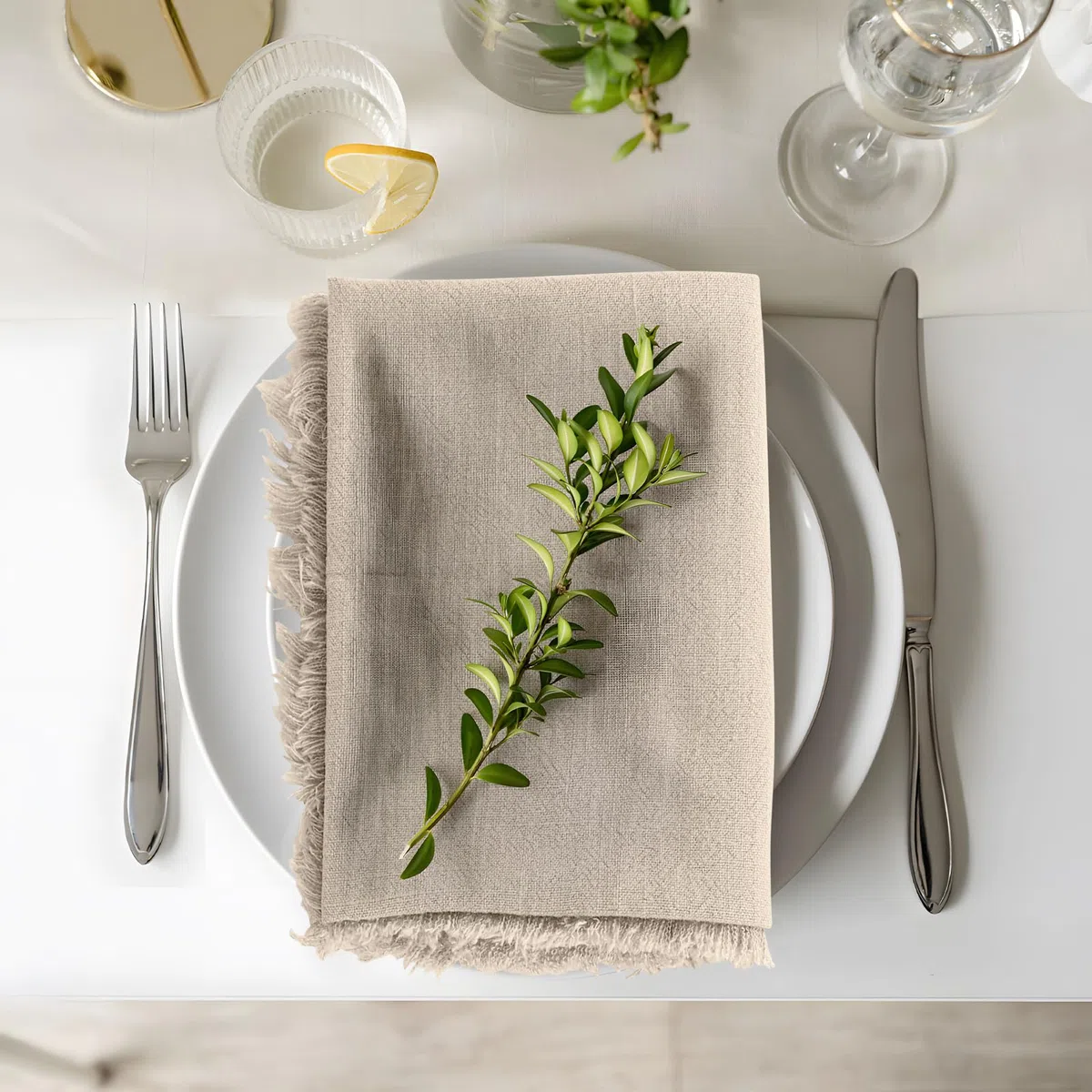 LALAGO 12pcs Tovaglioli Stoffa 45x45cm, Tovaglioli di Stoffa con Frange, Tovaglioli di Lino Cotone Lavabili Riutilizzabili per Matrimoni, Hotel, Ristoranti, Eventi e Feste Beige