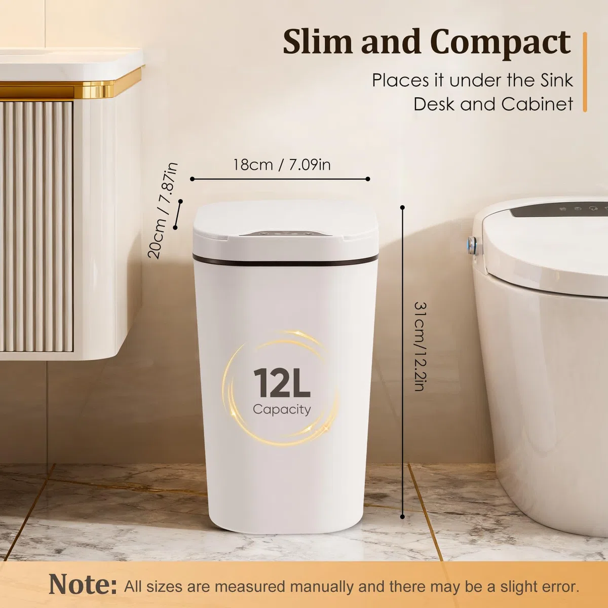Pattumiera Automatica, 12 Litri Elettrica Pattumiera con Sensore di Movimento Intelligente, Impermeabile Pattumiera Bagno Cestino Intelligente per Bagno/Cucina/Ufficio, Set da 2, Bianco