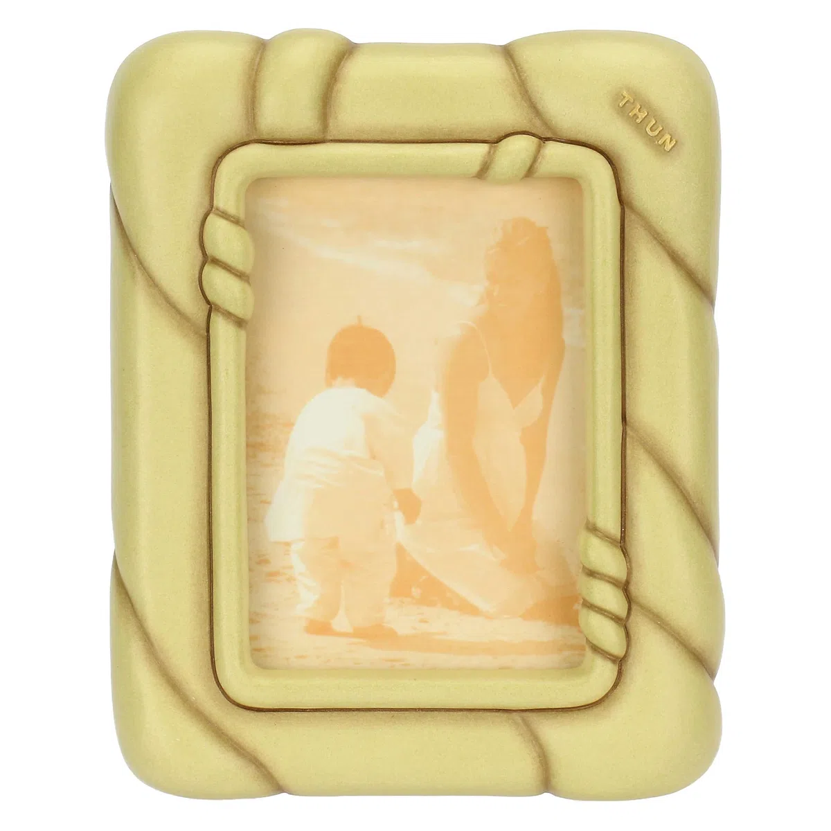 THUN - Portafoto Twist, medio - ceramica, vetro, inserto in legno di pino - Collezione Giardino di primavera - 15 x 2.8 x 19.4 cm