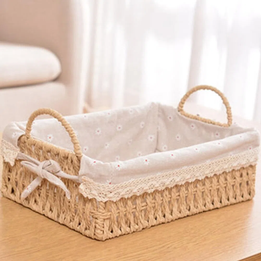 UPKOCH Cassetta Legno Porta Bomboniere Cesto Comodino Desktop Decor in Rattan Corda, Bianca 1444122WRI