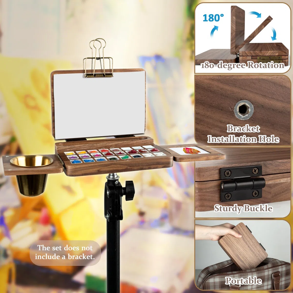Tavolozza per Pittura ad Acquerello in Legno con Coperchio Tavolozza per Pittura Acrilica con 24 Griglie Noce Scuro Tavolozza per Viaggi all'Aperto