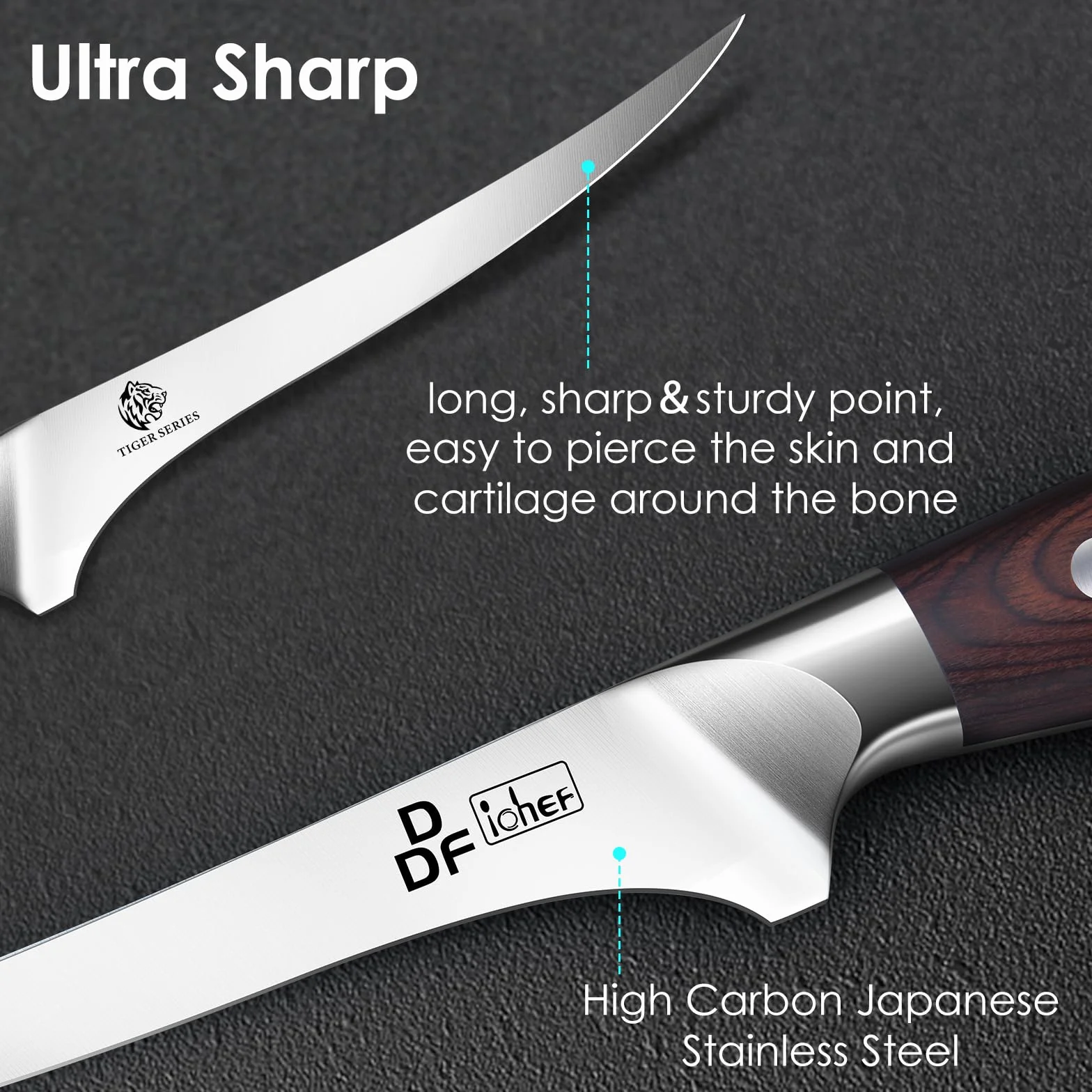 DDF iohEF Coltello per Sfilettare 18 cm, Coltello da Disosso Professionale Bordo Disossare Pesce e Carne in Acciaio Inossidabile al Carbonio Super Affilato