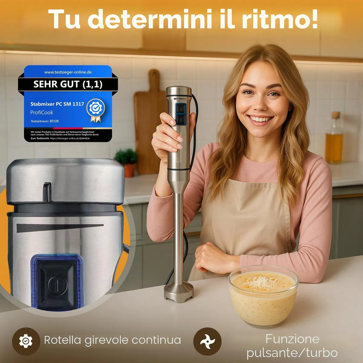 Frullatore a immersione ProfiCook® 1000 W | gambo extra lungo | funzione Ice Crush | frullatore con lama a 4 lame | adatto anche per cibi caldi | frullatore a immersione | PC SM 1317