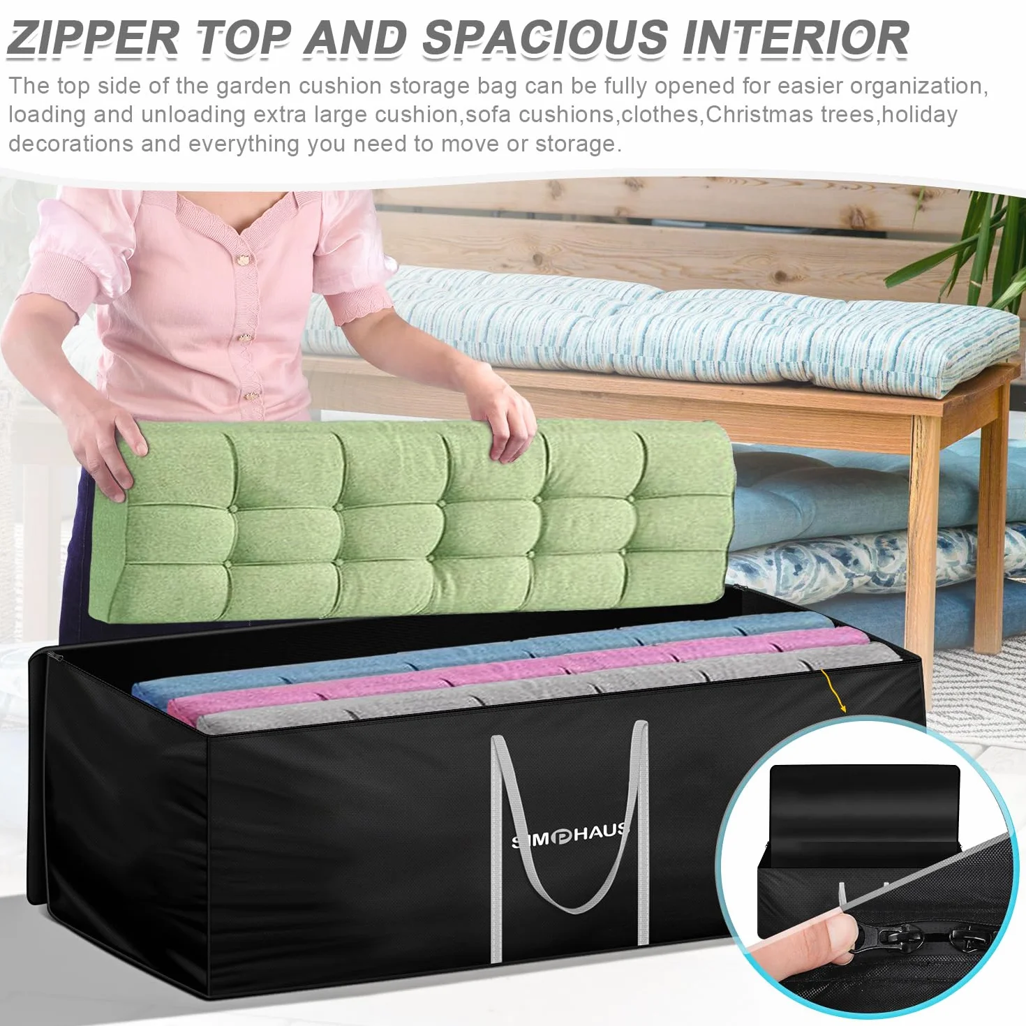 Borsa da Giardino Grande Borsa per Cuscini da Giardino Borsa Portaoggetti con Cerniera,Tessuto Oxford 420D Impermeabile,Anti UV Custodia per Albero di Natale,Borse Trasloco Grandi 180x80x60cm