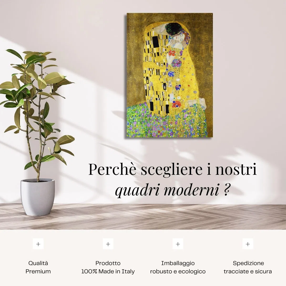 canvashop Quadri moderni Klimt il bacio 60X30 cm Stampe da parete Quadro verticale su tela canvas soggiorno