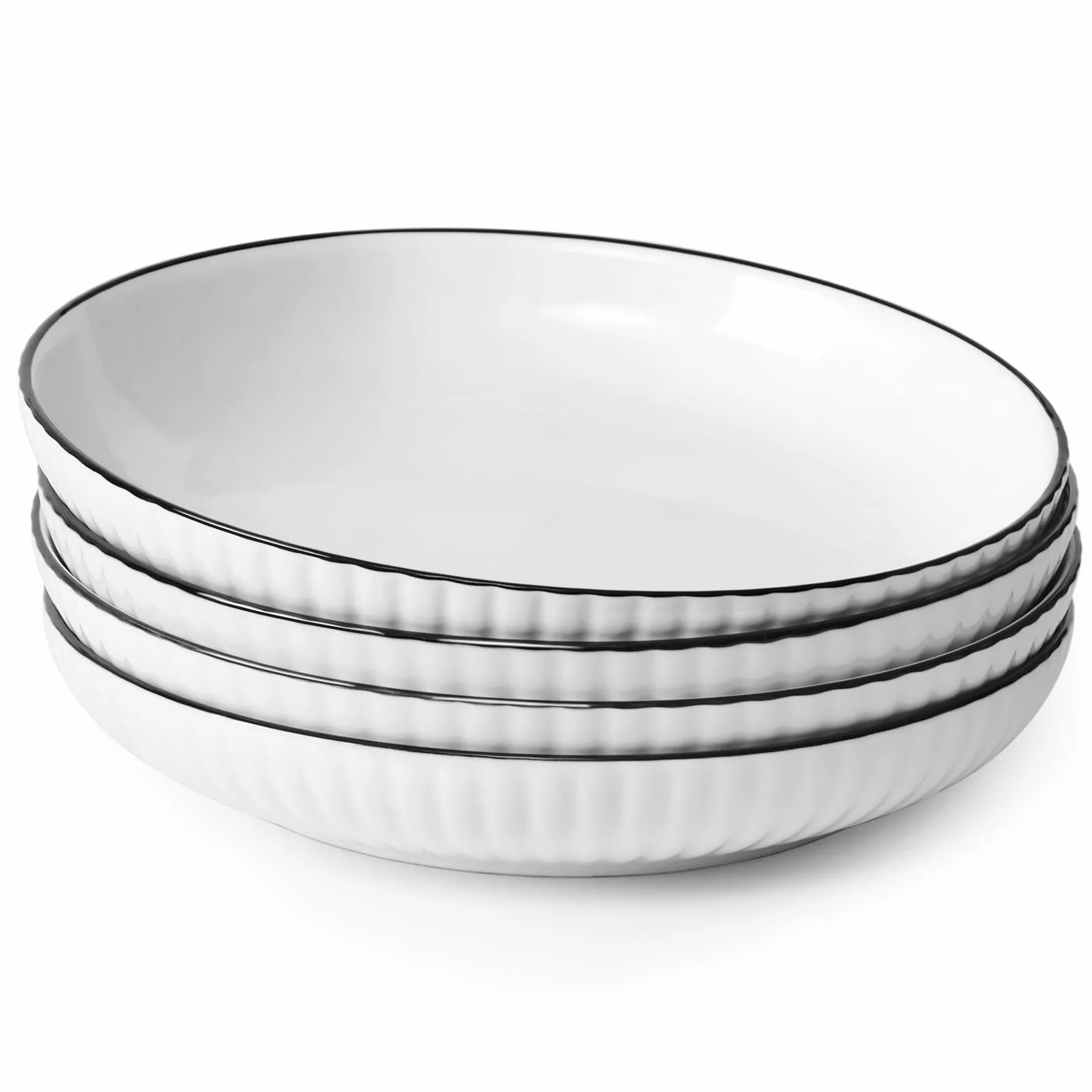 NUTRIUPS Set di 4 Ciotole per Pasta 20cm, 600ML Piatti in Ceramica Bianca - Sicure per Microonde e Lavastoviglie