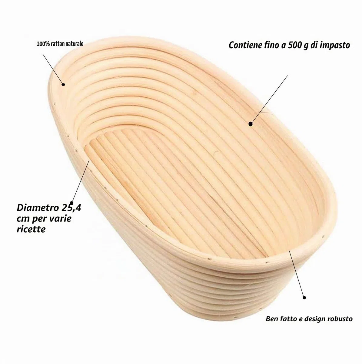 Goodchancecuk - Cestino per la lievitazione del pane, 3 pezzi, in rattan naturale, 21x15x8cm, per impasto di pane, pizza e pasticceria (ovale)
