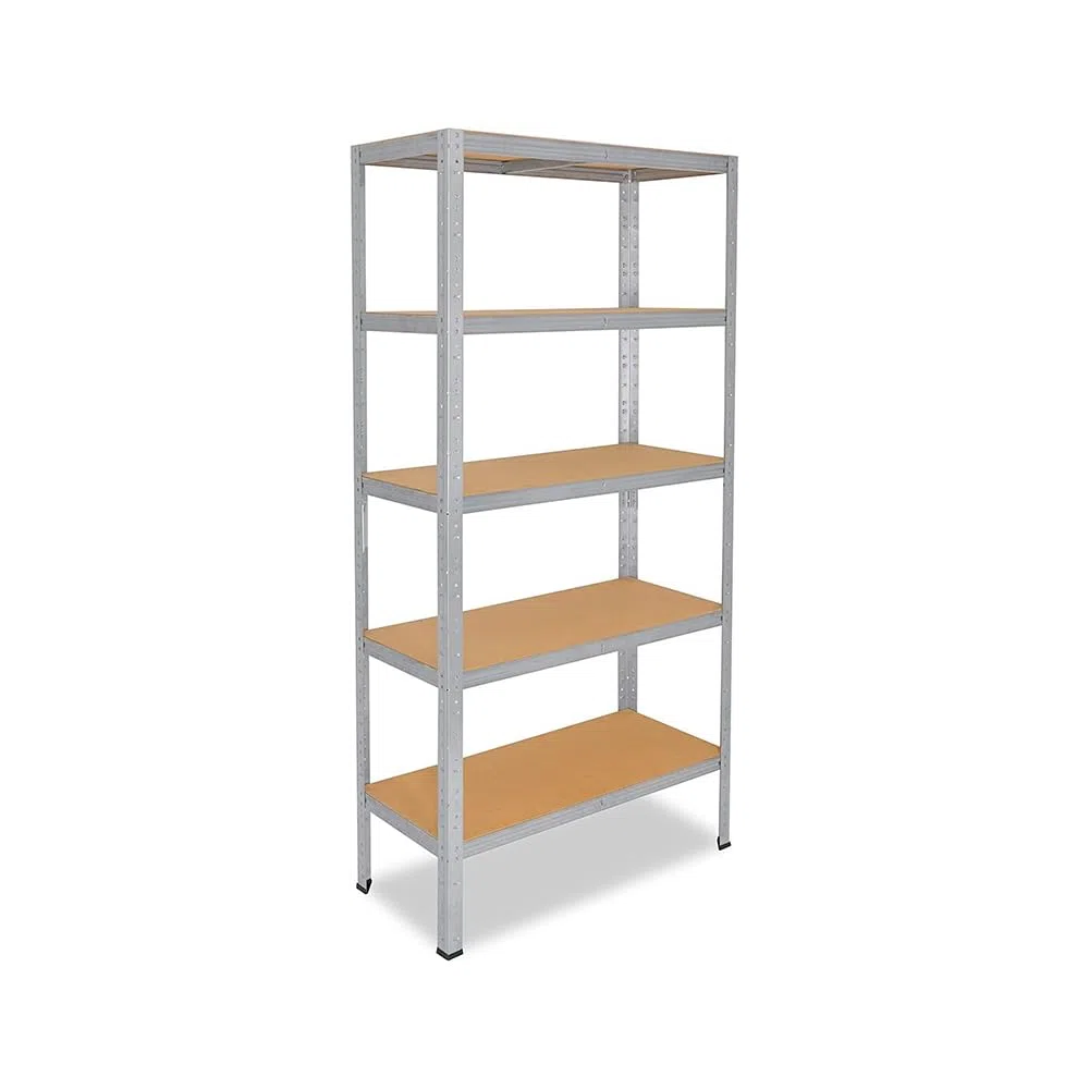 Scaffale in metallo 4 e 5 ripiani per carichi pesanti zincato per garage per ripostiglio, per officina | Scaffale con ripiani MDF | Montaggio ad incastro | (180X60X30)