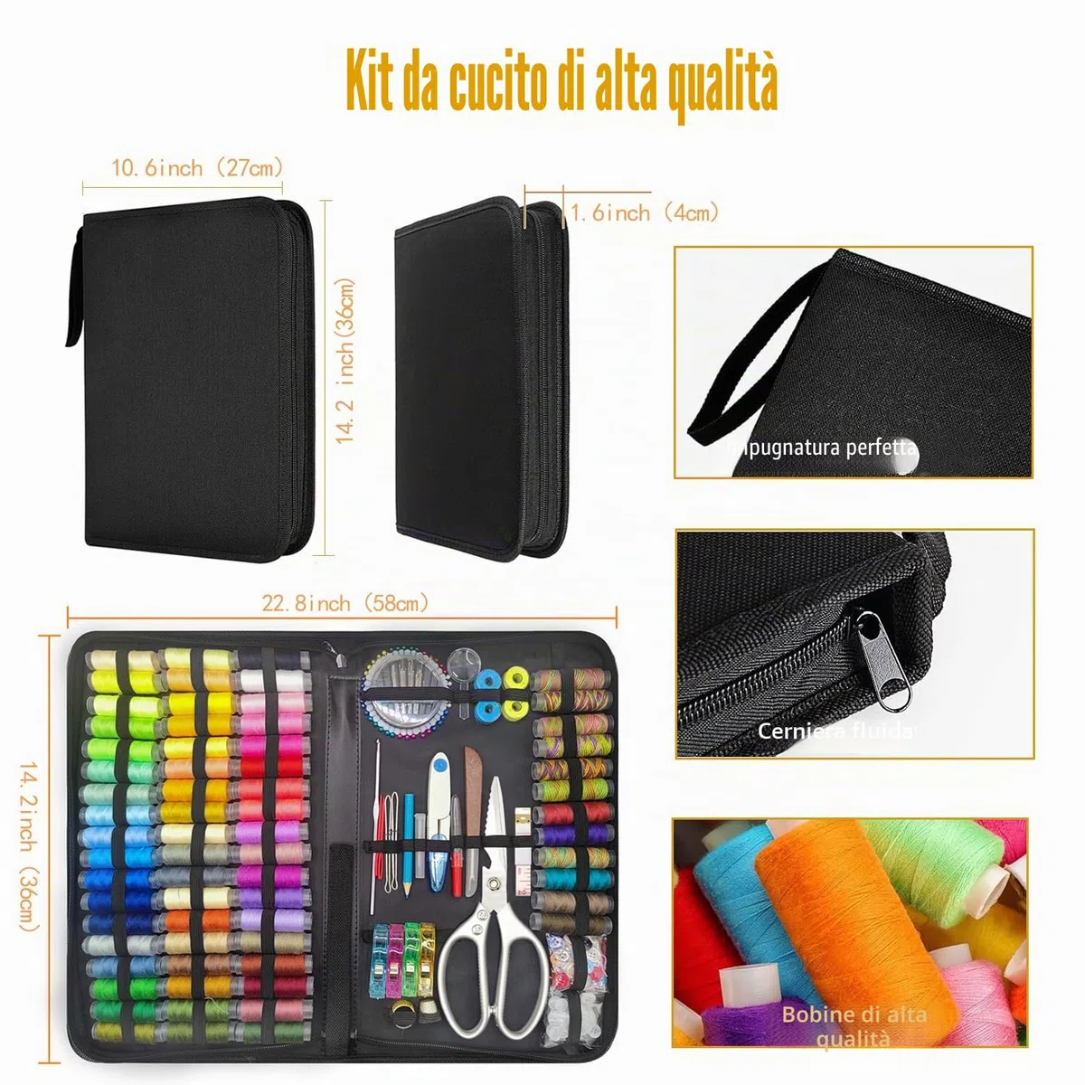 Kit da Cucito Premium, 66 Colori Set da Cucitoper Adulti, 305 Pezzi Accessori per Cucire Professionale con Aghi, Filo, Forbici, Bottoni e Molto, Adatto Principianti, Viaggi, Casa, Scuola, Emergenza