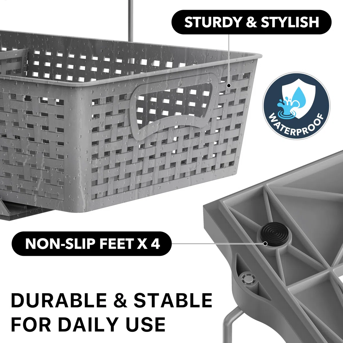Simple Houseware Vassoio Organizer da Bagno a 2 Livelli, con cassetto Scorrevole Estraibile/sottolavabo, Grigio