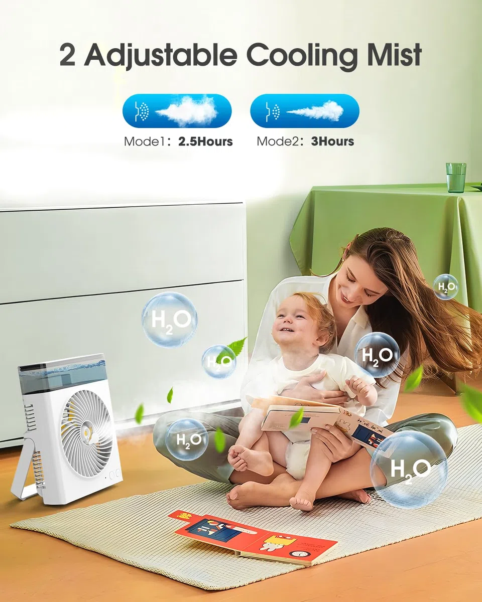 Ventilatore Nebulizzante Portatile, 8000mAh 20cm Ventilatore Ricaricabile a Batteria con Serbatoio Acqua da 600mL, Ventilatori da Scrivania Raffreddanti per Esterno, Perfetto Nebulizzatore ad Acqua