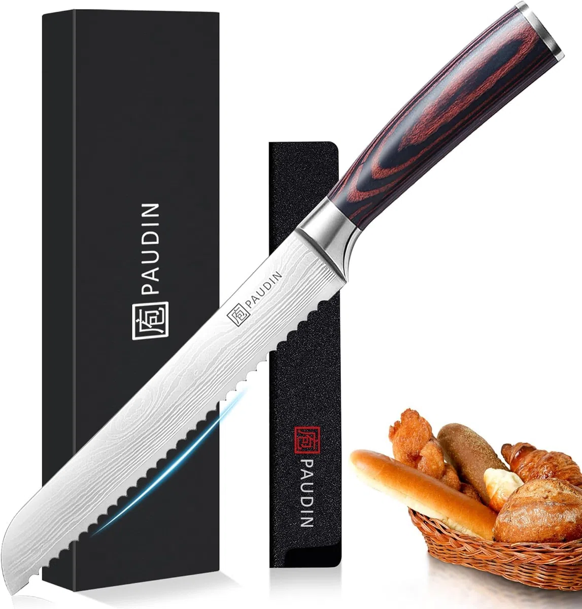 PAUDIN Coltello da Pane Professionale, Dimensioni da 20 cm con Lama Seghettata in Acciaio Inossidabile di Alta Qualità, Extra AffilatO con Impugnatura Ergonomica
