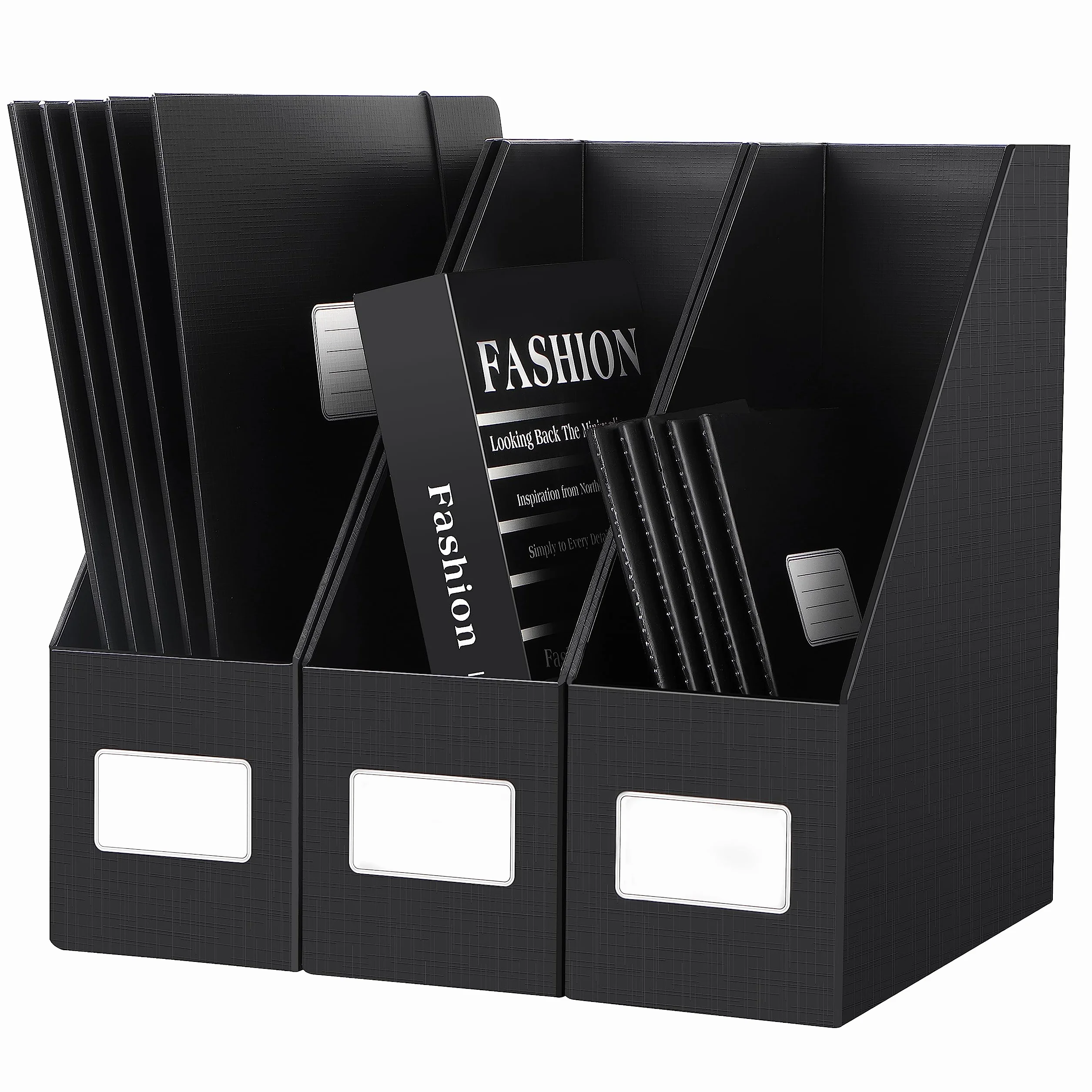 JiaWei Portariviste 3 Pezzi, Fondo Robusto, Realizzato in Cartone Extra Robusto da 1800 g/m², Larghezza 10,5 cm, A4 Cartella stand-up, per casa, ufficio e scuola - Nero
