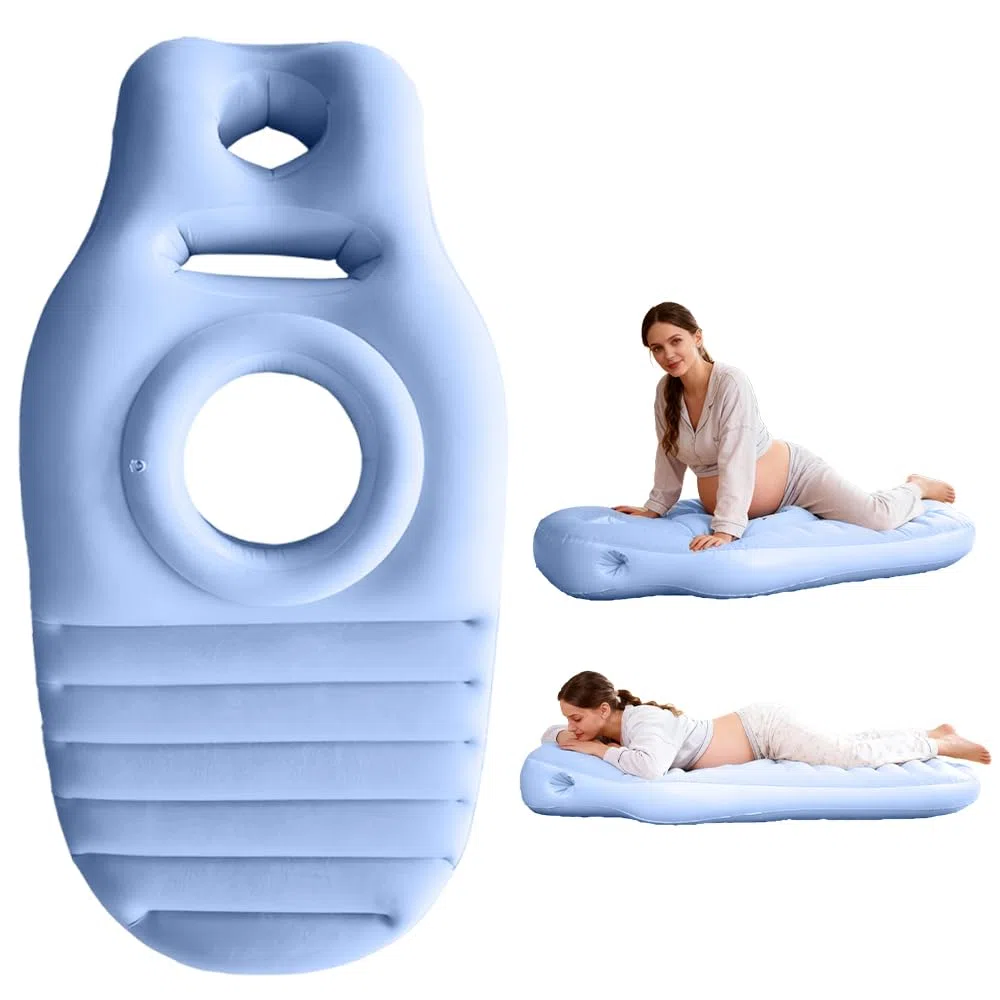 Cuscino Gonfiabile per la Gravidanza, Tappetino da Yoga per Donne Incinte, Cuscino per Maternità con Foro per La Pancia, Supporto per Il Pancione, Supporto del Corpo Intero per Dormire, Blu