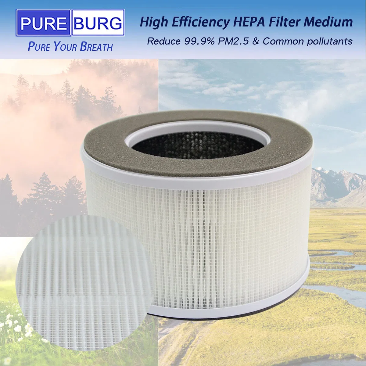PUREBURG Confezione da 2 filtri HEPA di ricambio a 3 stadi compatibili con purificatore d'aria Pro Breeze PB-P03 4 in 1, codice articolo PB-P03F
