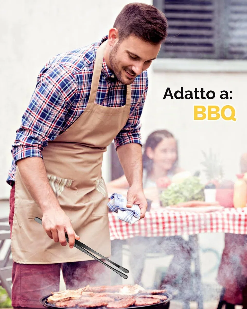 Set di 4 pinze fini da cucina, 30,5 cm e 25,4 cm, in acciaio INOX, per uso alimentare, pinze professionali lunghe, per cucina, riparazioni, frutti di mare e barbecue, colore: nero