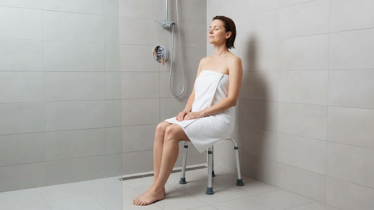 Ausilium Sgabello per Doccia Circolare in Alluminio Anodizzato - Sedile da Bagno per Anziani e Disabili - Altezza Regolabile - Piedini Antiscivolo, Portata 100 kg
