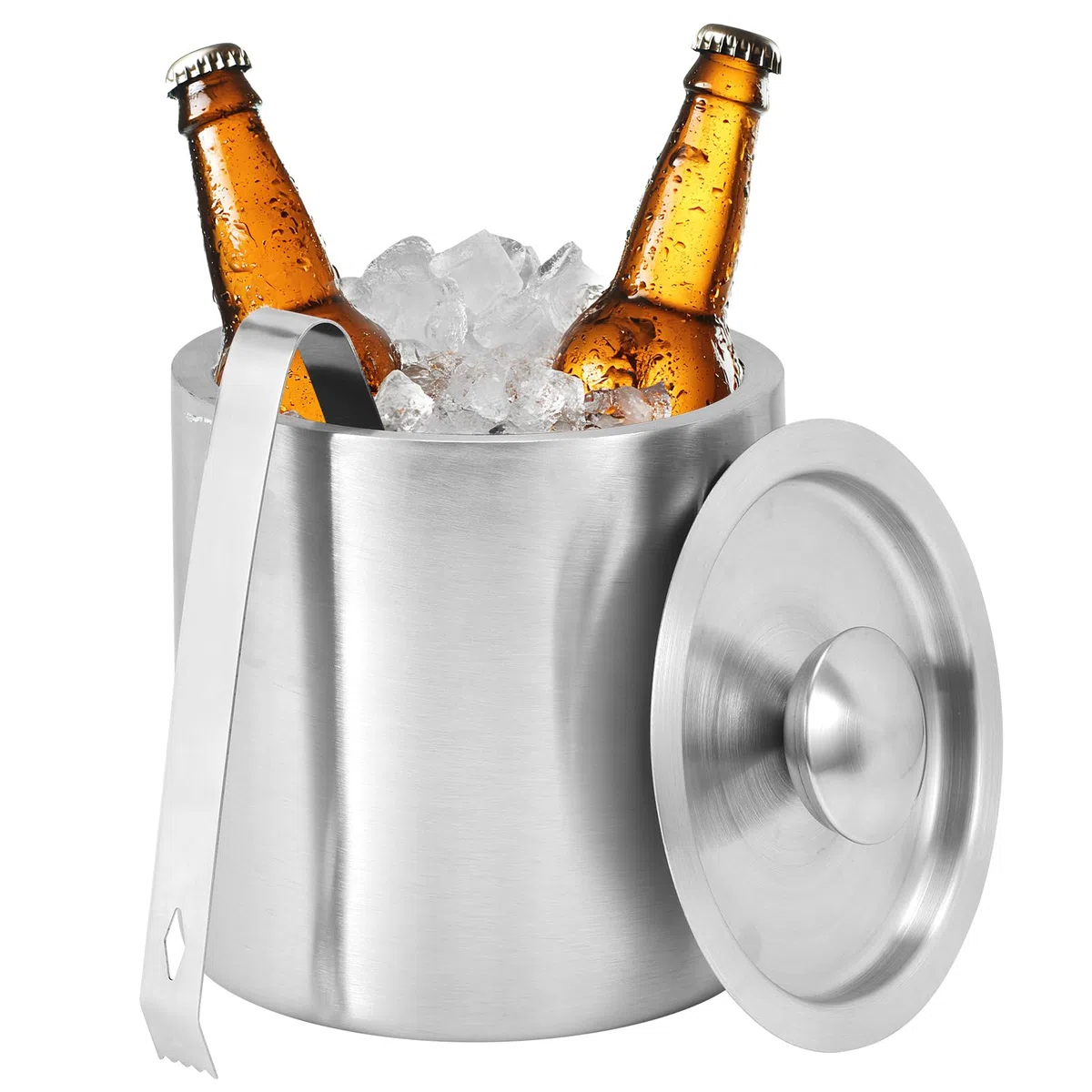 Gosknor Secchiello Ghiaccio in Acciaio Inox 1,3L con Coperchio e Pinze, Piccolo Contenitore Ghiaccio a Doppia Parete per Cocktail Birra Vino Mantiene Bevande Congelate più Lungo Casa Bar Feste
