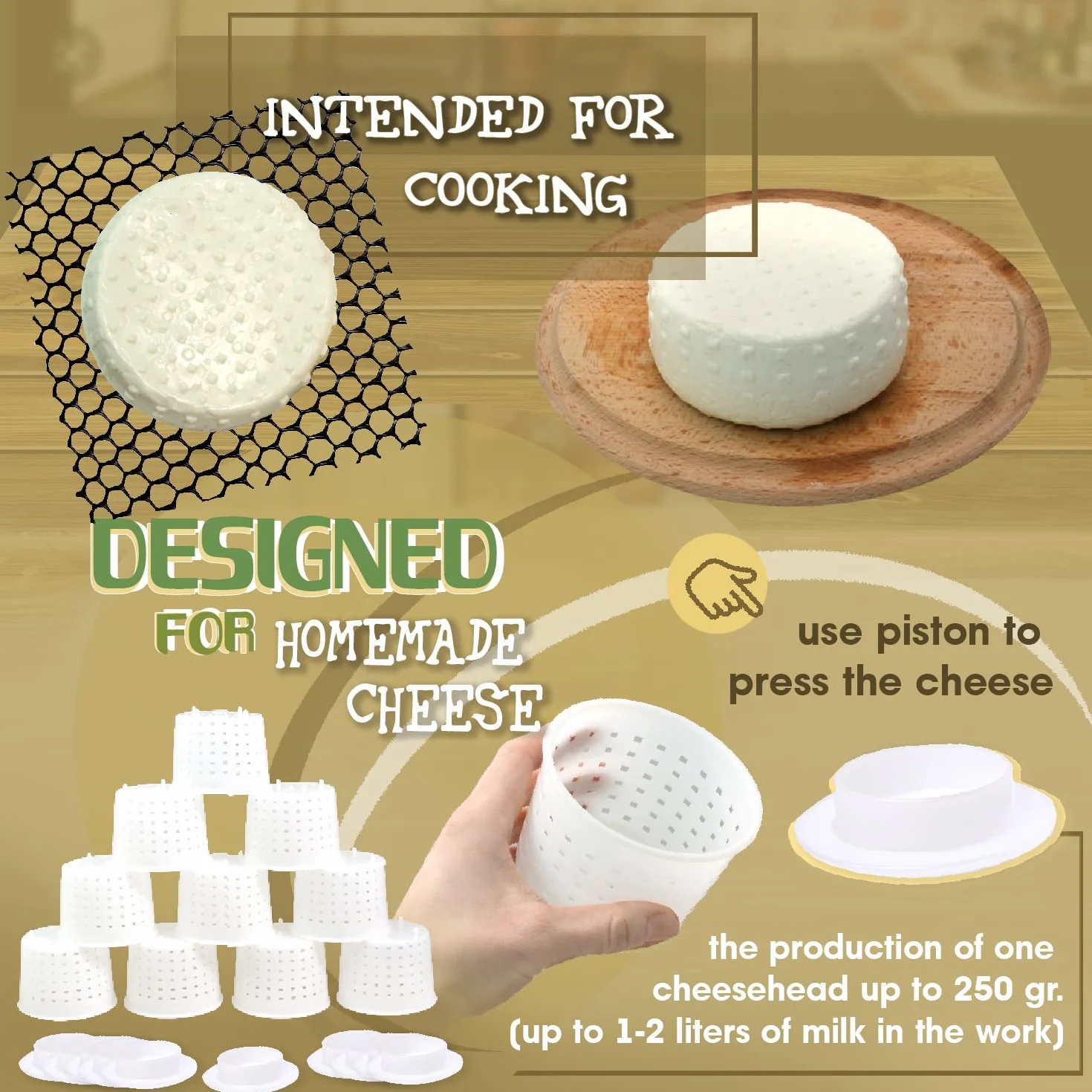 10 pezzi di stampi piccoli per formaggio per la produzione di formaggio con un conduttore 300 ml - Kit per la produzione di formaggio Cheddar - Forniture per la produzione di formaggio fatto in casa