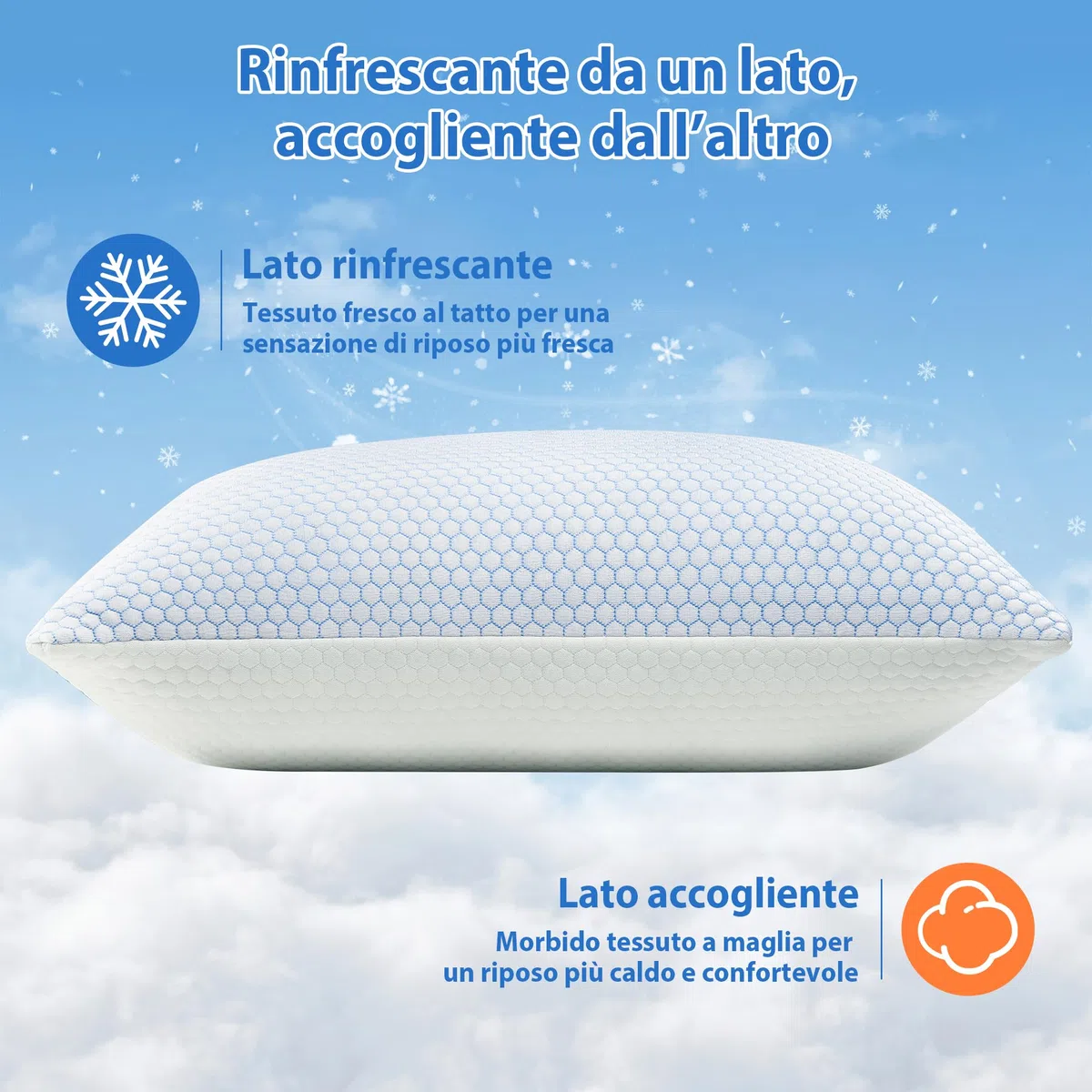 UNIKOME Cuscino di raffreddamento 40x80CM, cuscino in memory foam a doppia faccia, cuscino di raffreddamento freddo/caldo rimovibile, blu per estate/autunno, bianco per inverno/primavera, Oeko-Tex