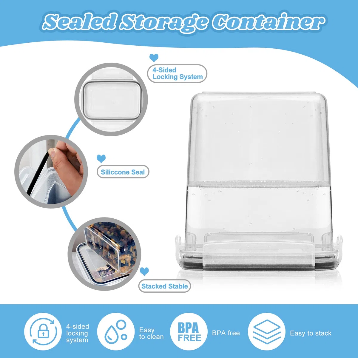 Contenitori Alimentari per Cereali Set 20 Pezzi,Cucina Contenitori Ermetici per Alimenti Plastica con Coperchio,Utilizzato per la Conservazione di Cereali,Muesli,Farina,Pasta,Muesli-Senza BPA
