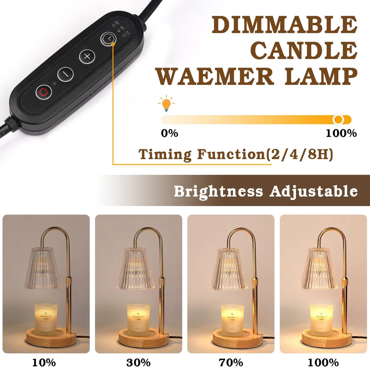 Funistree Candle Warmer Lamp, Lampada Scaldacandele Elettrica, con Timer Dimmer Altezza Regolabile, Senza Fiamma Candele Profumate, 2 Lampadine, Vintage, Regalo Mamma Fidanzata Sorella