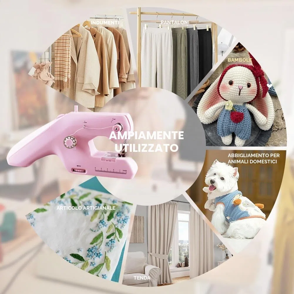 Mini macchina da cucire a mano, macchina elettrica portatile a doppio filo, macchina da cucire a mano con accessori per cucire, strumenti di cucito elettrici per principianti fai da te tende