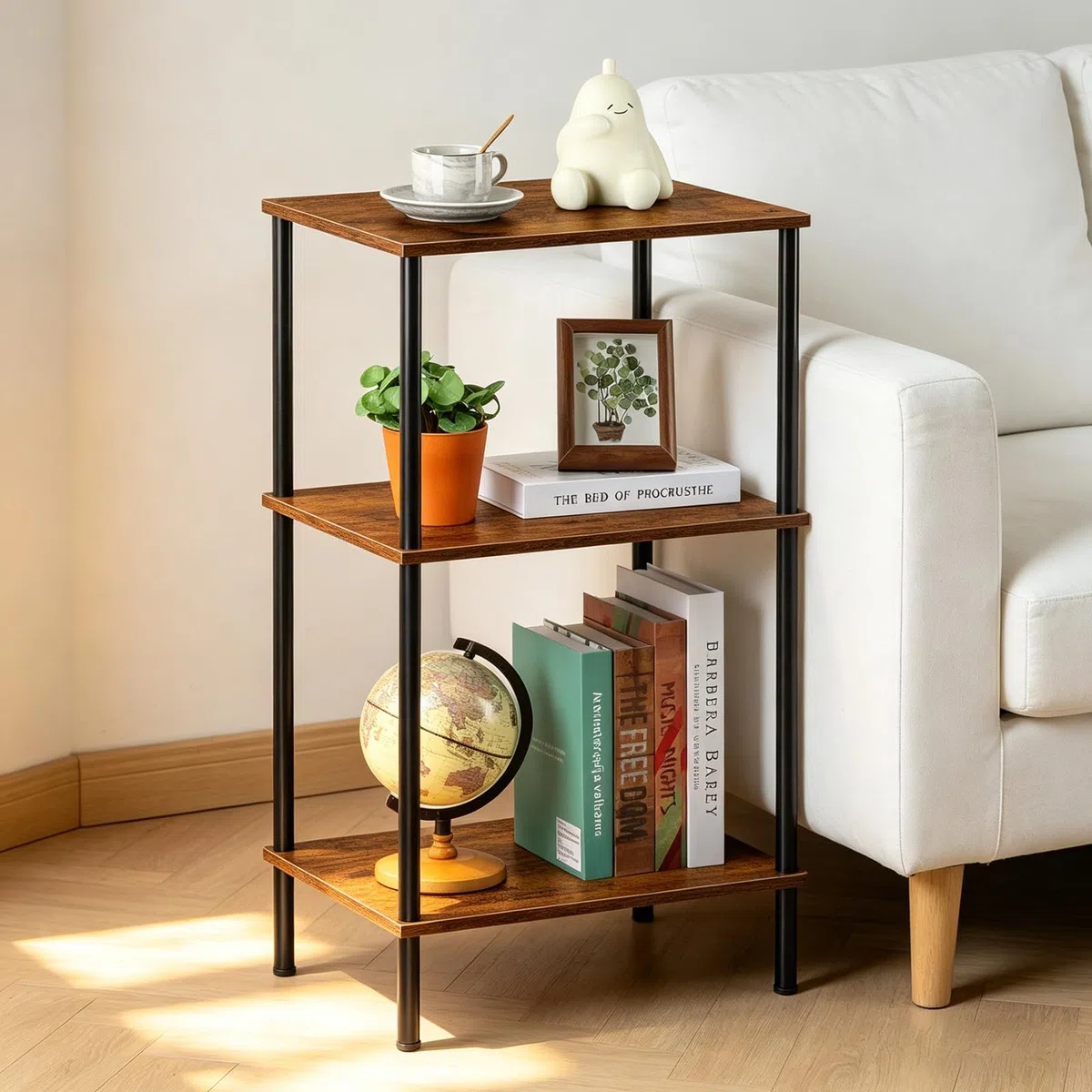 Tavolino Alto a 3 Livelli con Ampio Spazio di Archiviazione - Per Salotto e Spazi Piccoli (76cm) - Mobile Multifunzionale da Salotto/Camera con Design Industriale in Legno e Metallo - Marrone