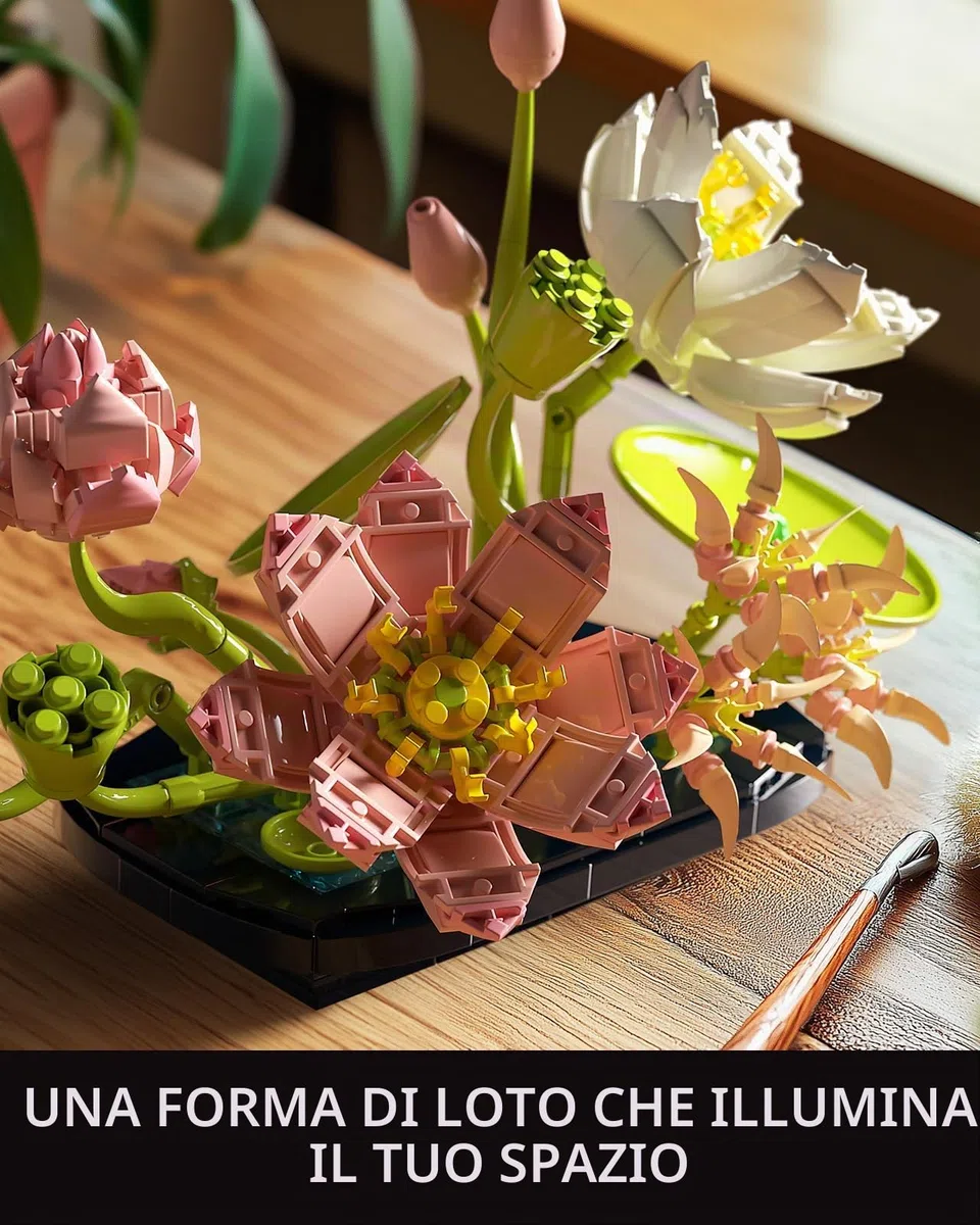 Nifeliz Set da costruzione di fiori di loto per adulti, Modelli di piante per decorazioni da tavolo o ufficio, Regalo per gli amanti delle piante e gli appassionati di giardino (506 pezzi, NF10334)