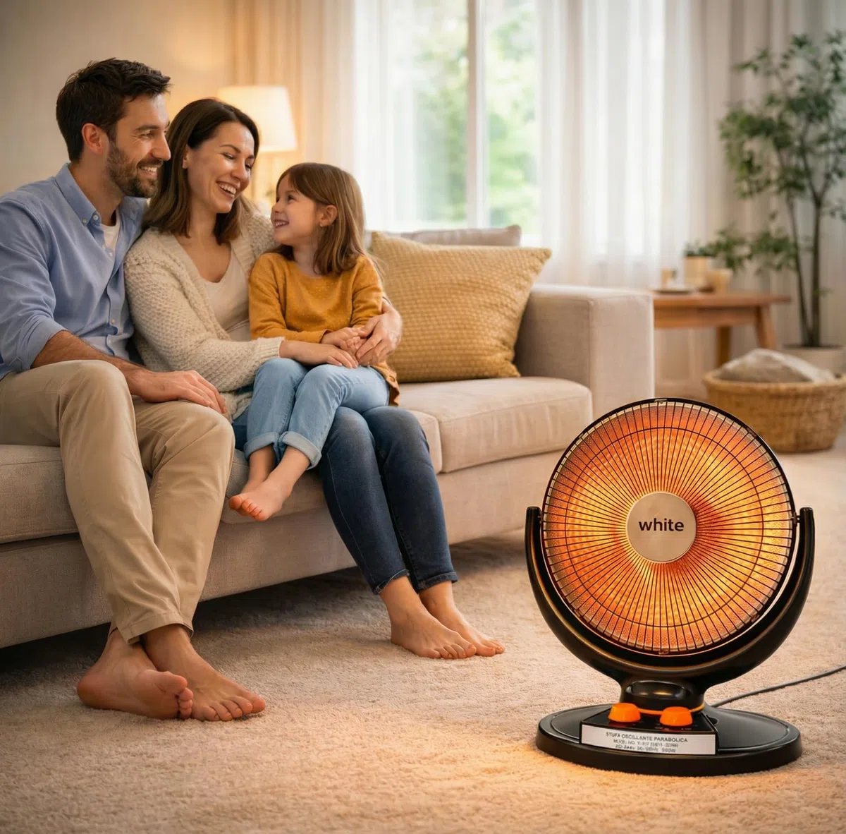BRIGROS La voglia di fare, White - stufa al carbonio con palo allungabile elevata efficienza energetica e alto calore struttura a parabola con filamento di carbonio e base solida (Da pavimento)