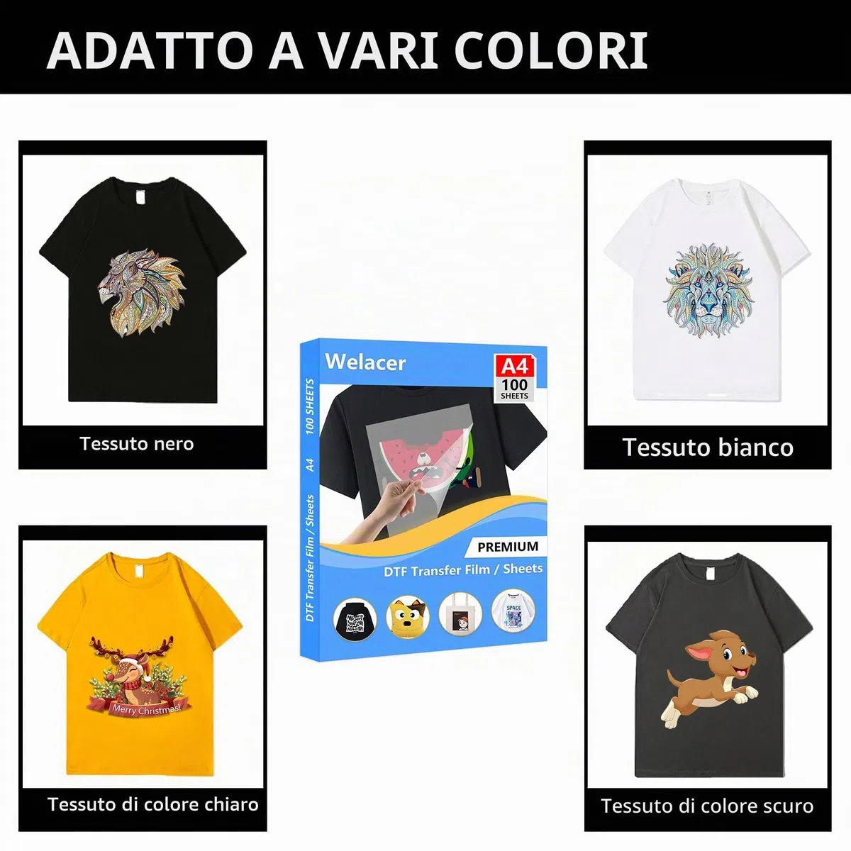 A4 (21cm x 29,7cm) 100 fogli DTF Transfer Film Stampa Diretta per Sublimazione Matt Doppio Lato, Clear DTF PET Transfer Film Fogli di Carta per Stampante Inkjet