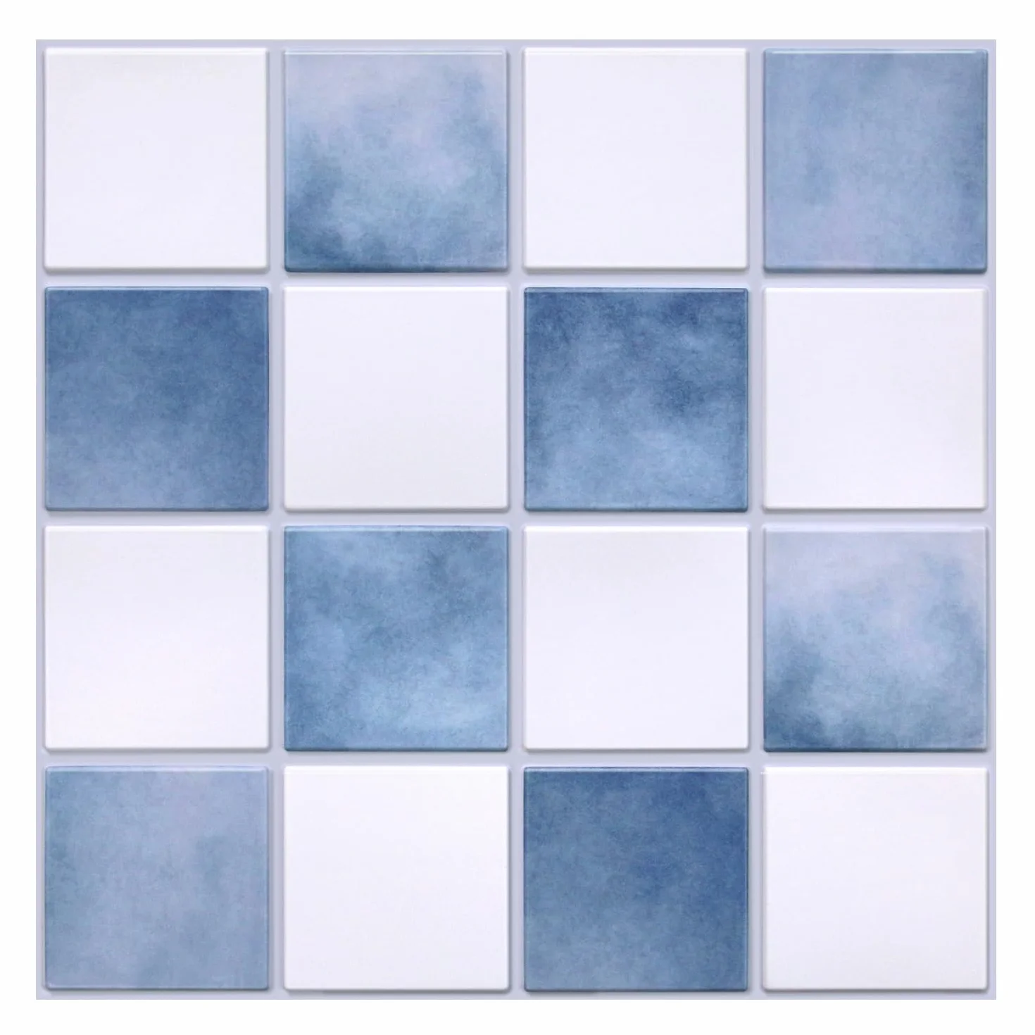 Piastrelle Adesive per Cucina, PVC Blu nebbia e bianco, 10 Pezzi, Adesivi per Piastrelle 3D, Autoadesive per Pareti,Paraschizzi Autoadesivo per Cucina, Bagno, 30 × 30 cm
