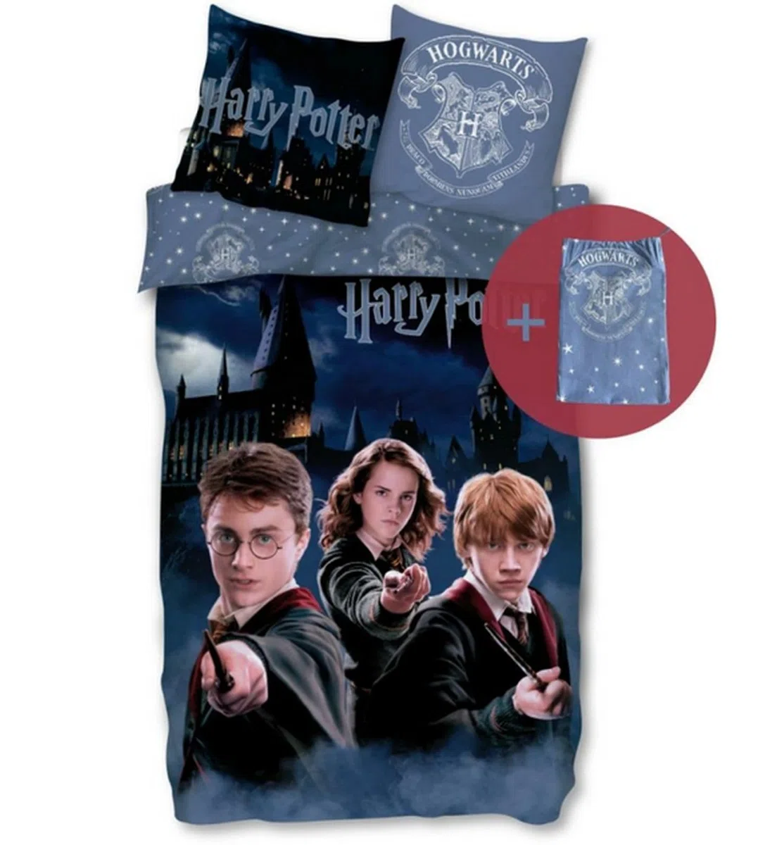 Harry Potter, set di biancheria da letto 135x200 80x80 con federa Hogwarts [con sacchetto portaoggetti], 100% cotone, privo di sostanze nocive, conforme a Öko-Tex Standard, dimensioni tedesche