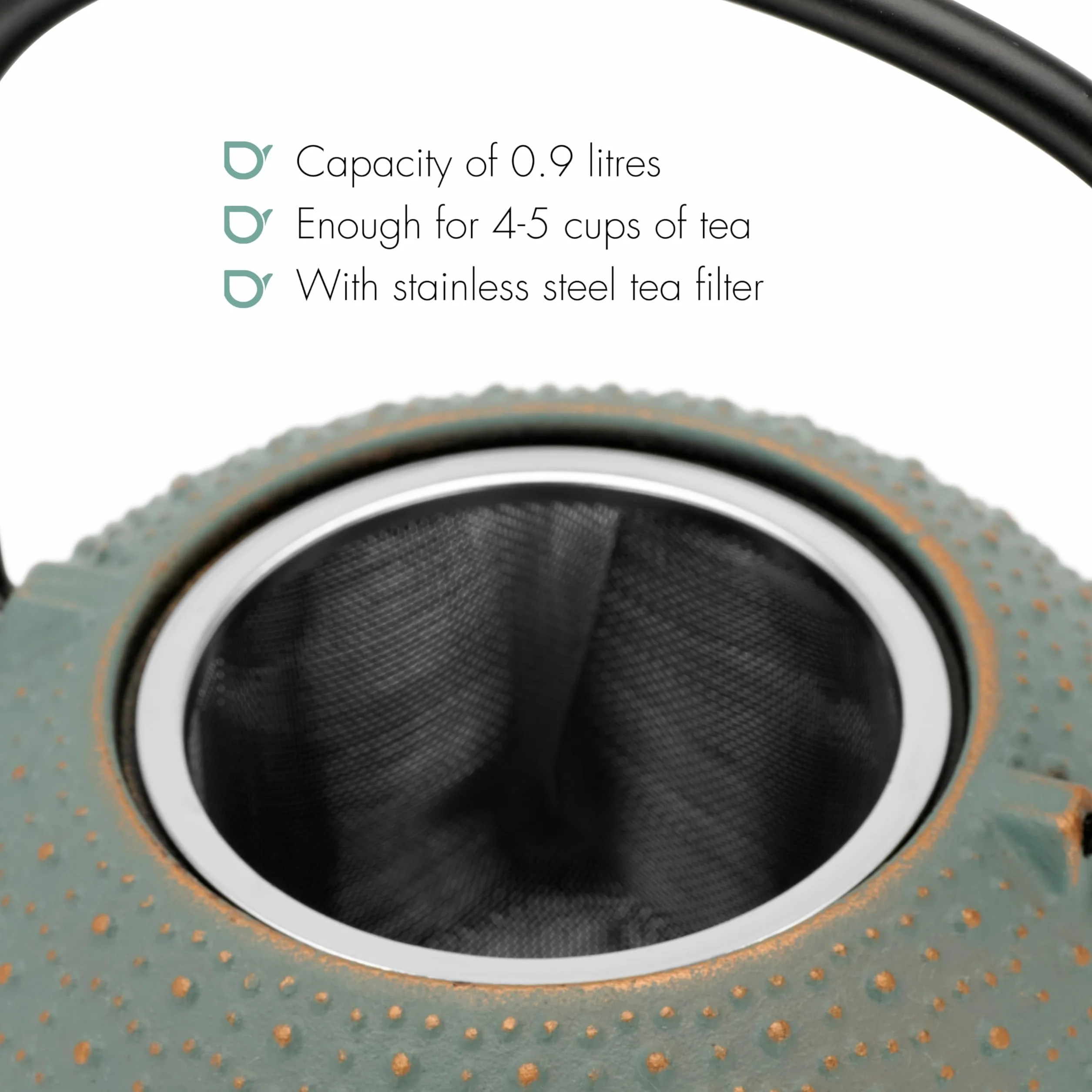 Piccola teiera in ghisa da 0,9 litri a induzione, teiera asiatica blu con manico e filtro in acciaio inox, inserto per filtro da tè, ideale per tipi di tè sfusi