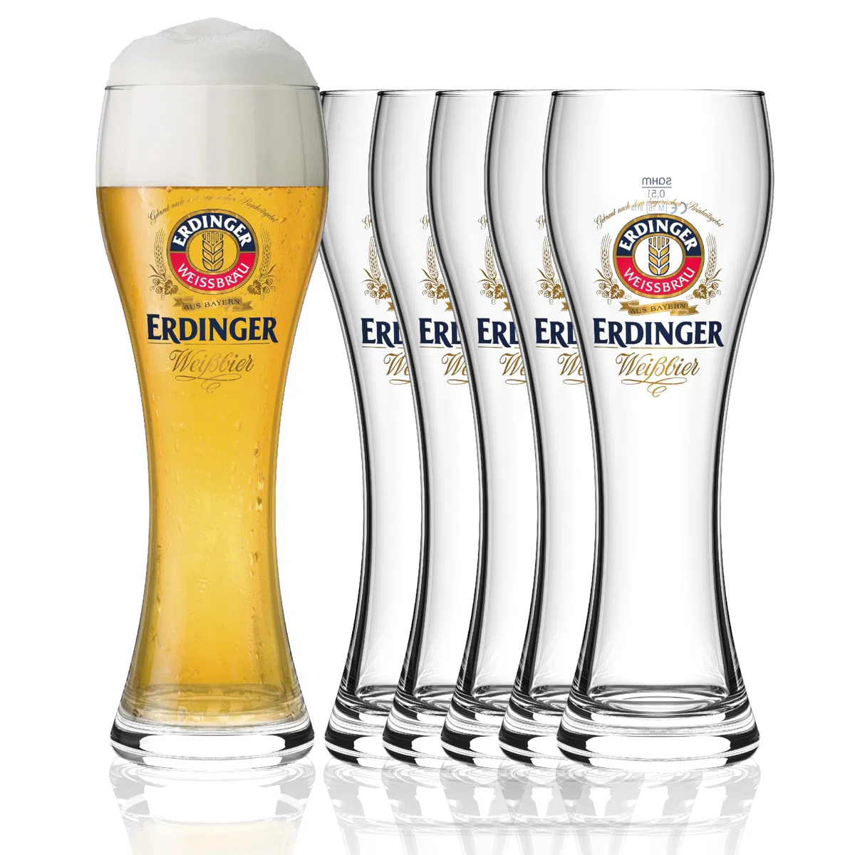 ERDINGER - Set di 6 bicchieri da birra a grano, 0,5 l, ideali come regalo per birra