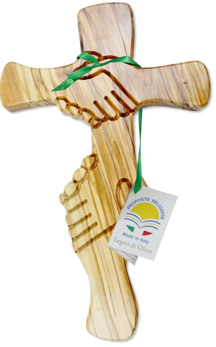 Proposte Religiose Croce dell'Amicizia da Parete in Legno di Olivo Artigianale - Cm 17x28