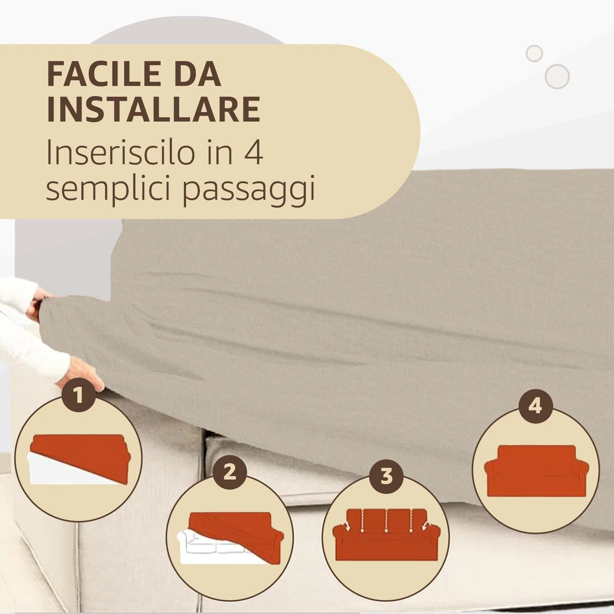 SONIT Copridivano Elasticizzato per Divano con Braccioli Fodera Protettiva Universale in Tessuto Jacquard Vestibilità Aderente Made in Italy [1 Posto,Panna]