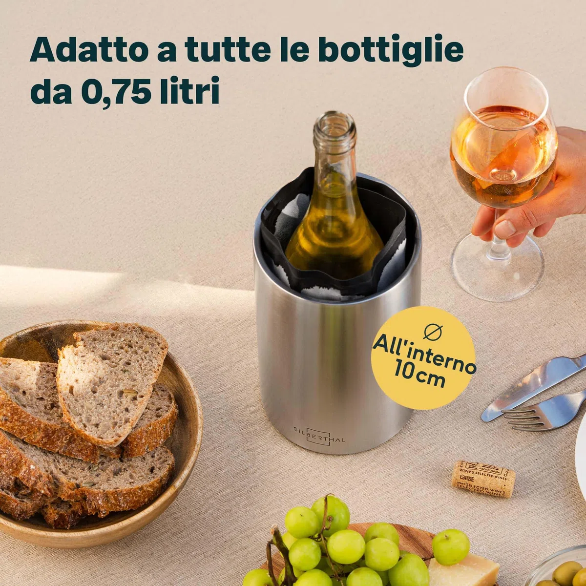 SILBERTHAL Glacette Bottiglia Vino -2 Busta incluse - Secchiello vino refrigerante - Wine Cooler