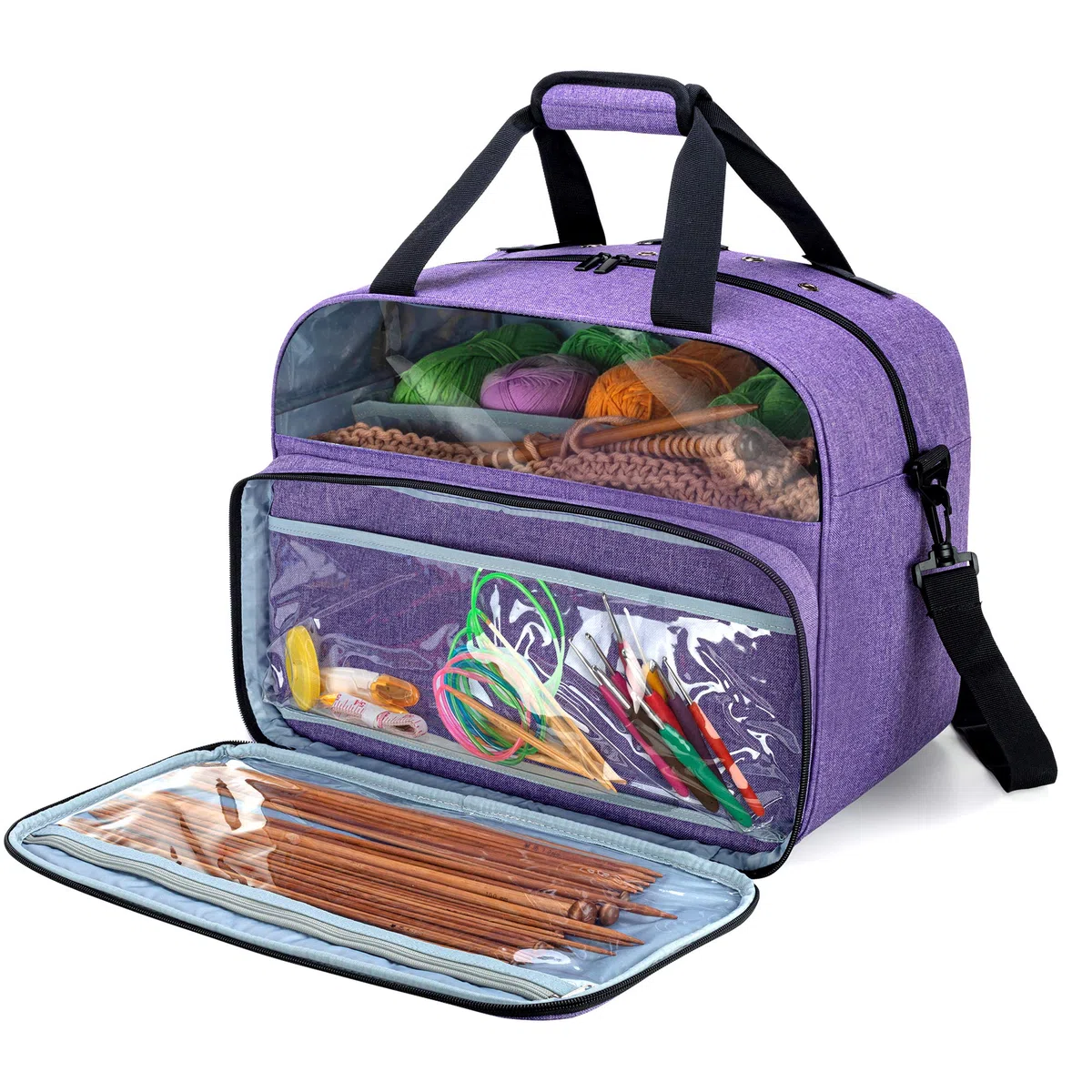 Teamoy Borsa per Lavoro a Maglia, Borsa da Trasporto per Filati, Organizer per Lana Gomitolo, con Tasche per Ferri da Maglia, Uncinetto e Altri Accessori, Viola(Solo Borsa)
